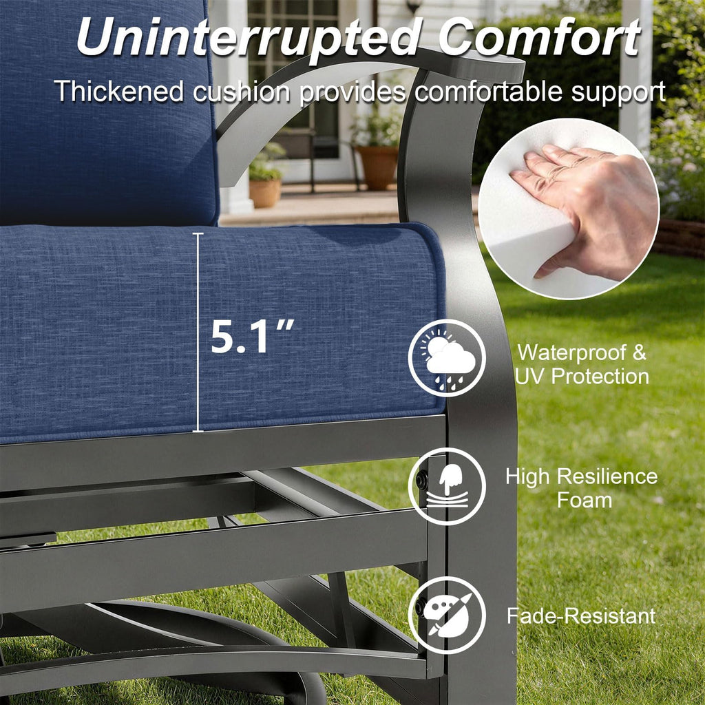 Gotland 8 Seats Outdoor Metal Patio Furniture Set with 2 Swivel Rocking Chairs&55,000 BTU Gas Fire Pit Table w/Glass Wind Guard Patio Conversation Sectional Sofa Sets