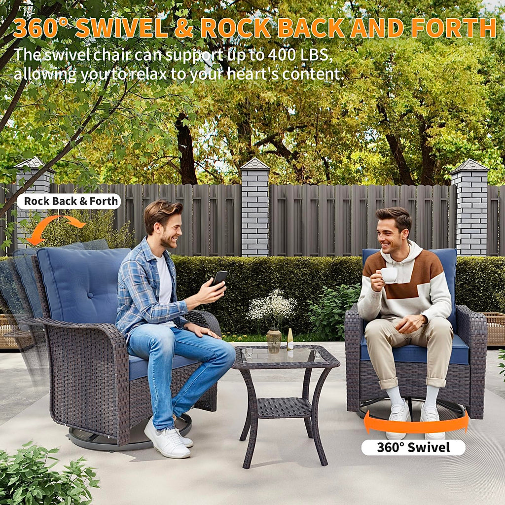 Gotland 10PCS Outdoor PE Rattan Wicker Patio Furniture Set with 43" Fire Pit Table & Swivel Rocking Chairs Set