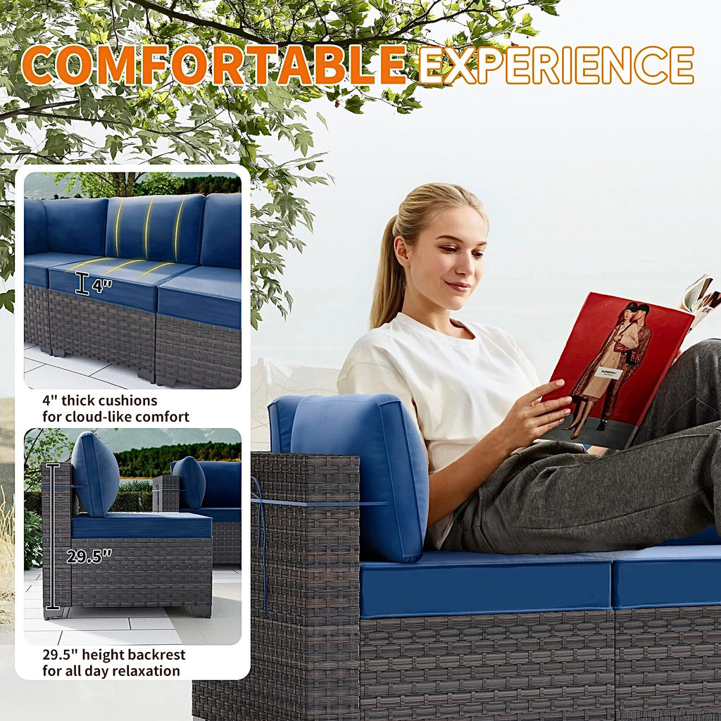 Gotland 7 Piece Outdoor Patio Furniture Sets, Outdoor Furniture Patio Sectional Sofa, All Weather Woven Wicker Patio Sofa Brown PE Rattan Patio Conversation Set