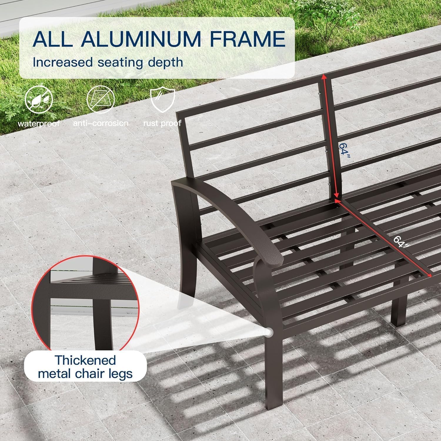Gotland 10 PieceAluminum Patio Furniture Set,Modern Metal Outdoor Patio Furniture w/5.1'' Thick Cushion,Swivel Chairs and Round Coffee Table,Patio Conversation Sets for Porch,Deck
