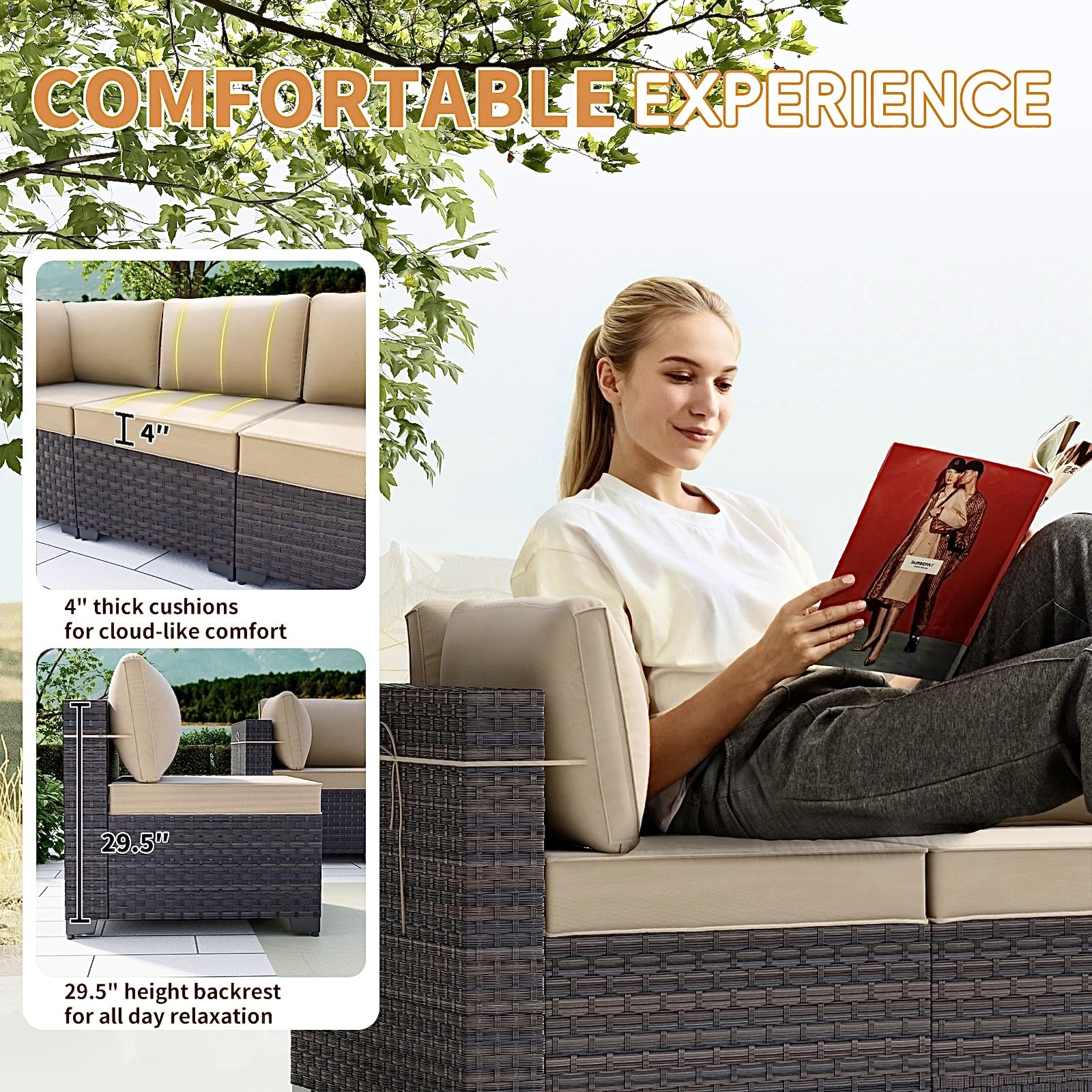 Gotland 15 Pieces Outdoor Patio Furniture Set with Propane Fire Pit Table Outdoor Sectional Sofa