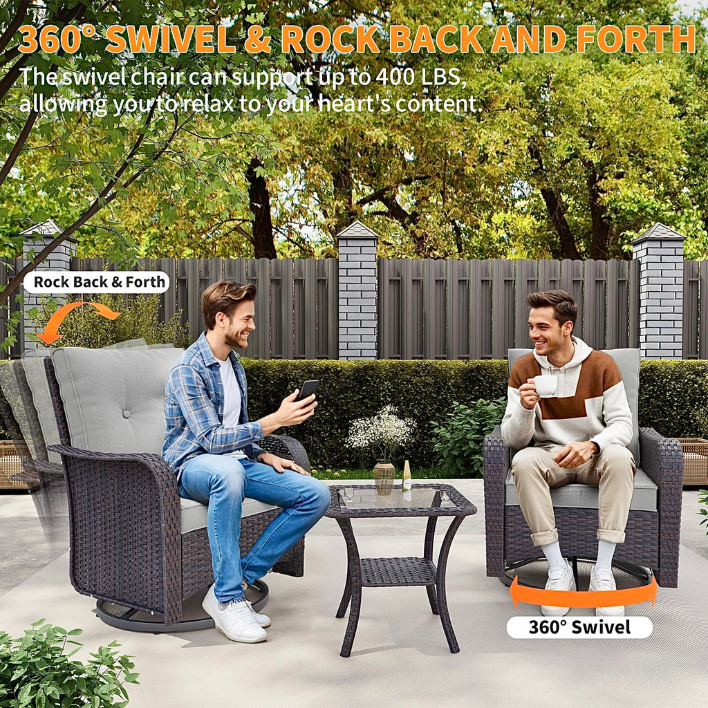 Gotland 10PCS Outdoor PE Rattan Wicker Patio Furniture Set with 43" Fire Pit Table & Swivel Rocking Chairs Set