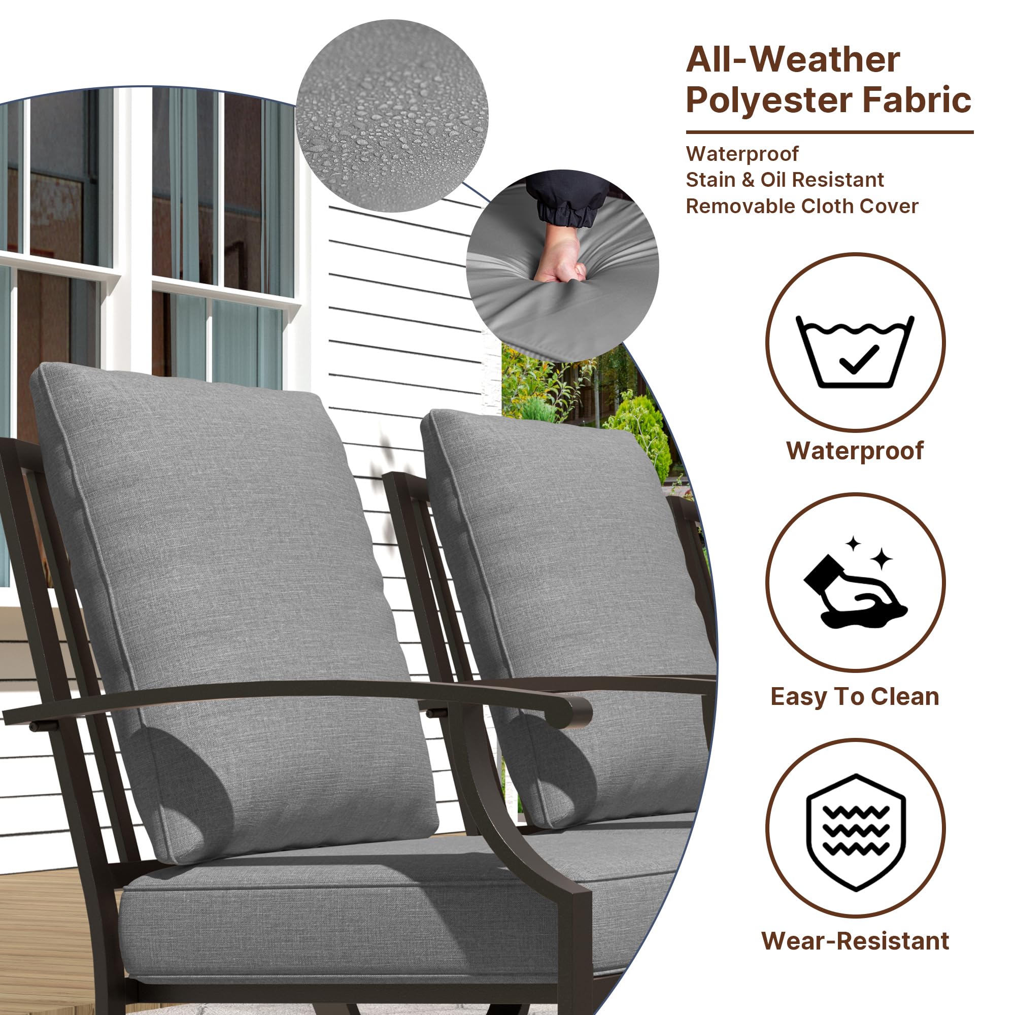 Gotland 14 Piece Outdoor Dining Set, Metal Outdoor Table and Chairs with X-Shaped Legs 1.5" Umbrella Hole, Patio Furniture Set with Waterproof Cushions,for Backyard Deck