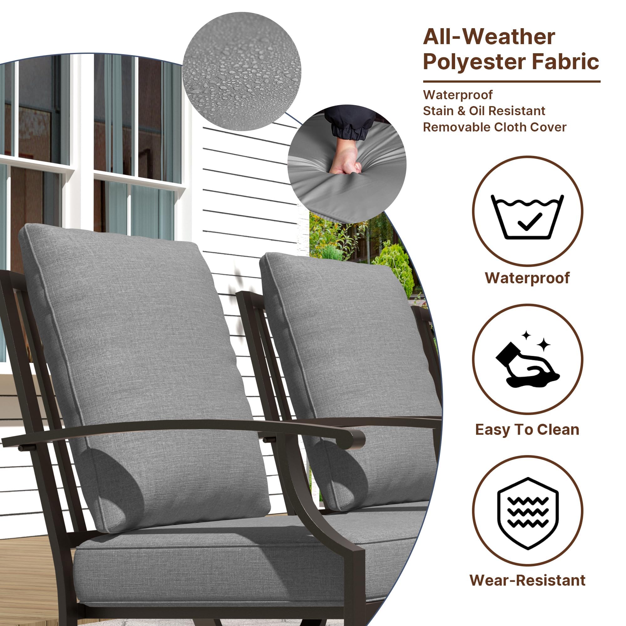 Gotland 7 Piece Outdoor Dining Set, Meta Swivel Chairs and Outdoor Table with X-Shaped Leg 1.5" Umbrella Hole, Patio Furniture Set for Backyard Deck