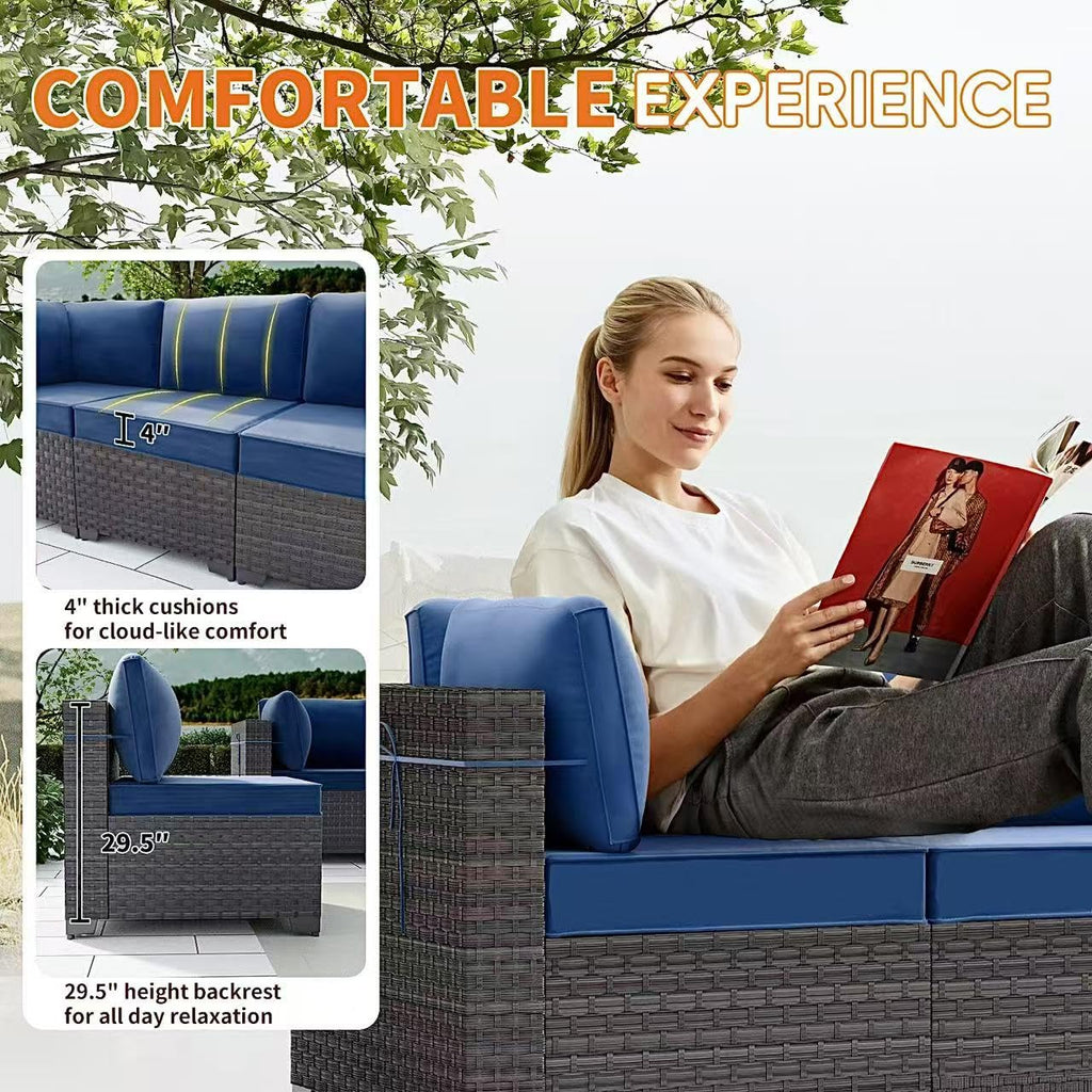 Gotland 15 Pieces Outdoor Patio Furniture Set with Propane Fire Pit Table Outdoor Sectional Sofa