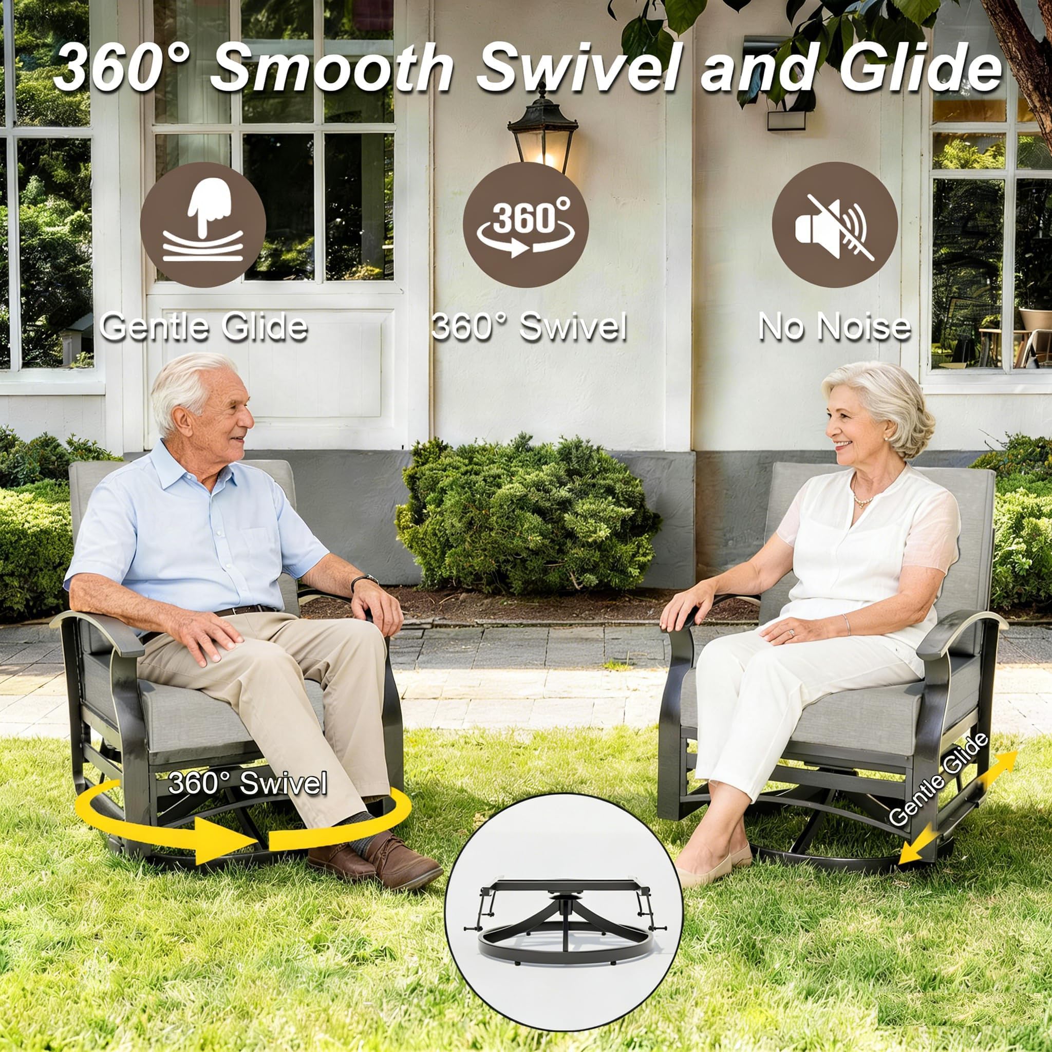 Gotland 8 Seats Outdoor Metal Patio Furniture Set with 2 Swivel Rocking Chairs&55,000 BTU Gas Fire Pit Table w/Glass Wind Guard Patio Conversation Sectional Sofa Sets