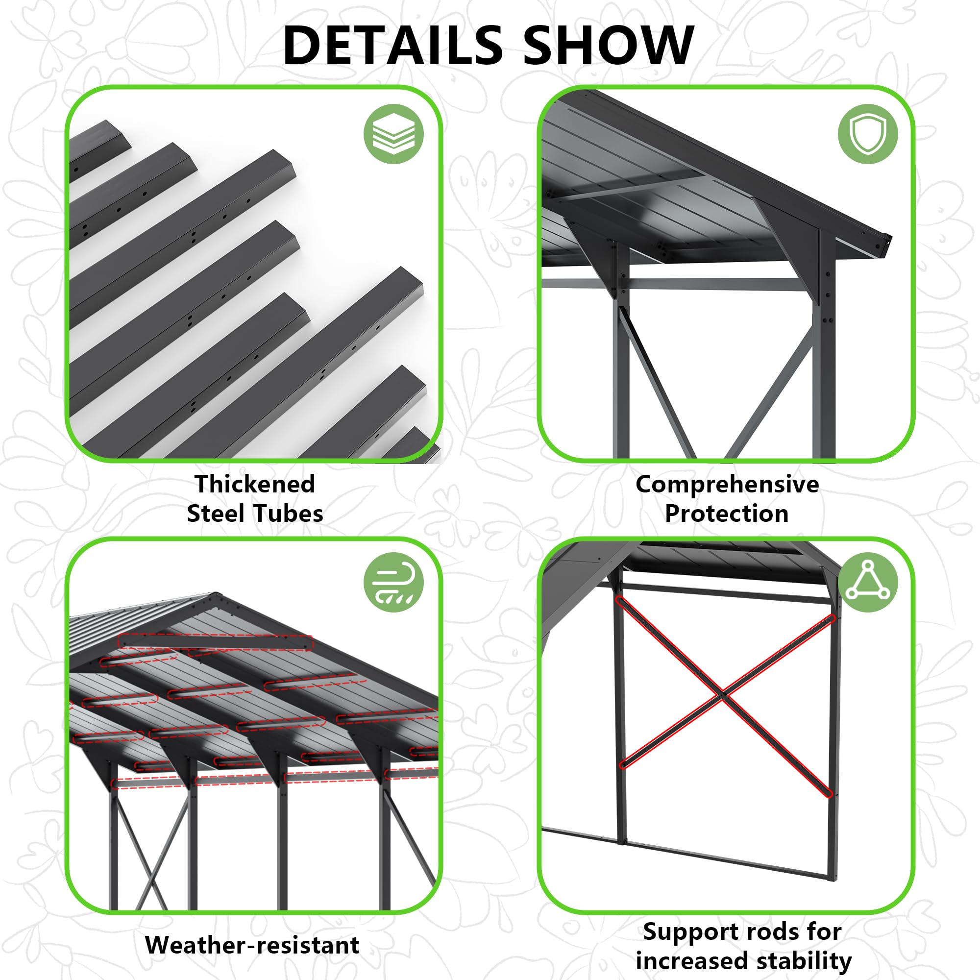 ALAULM Metal Carport Outdoor Carport Canopy Heavy Galvanized Garage Car Shelter with Enhanced Base and Roof, Duty Garage Shelter for Cars Boats Pickups Trucks