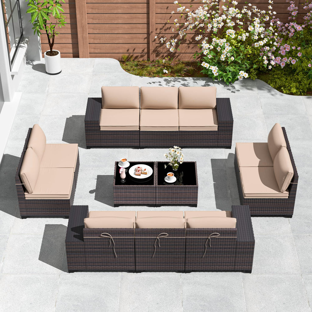 Gotland Outdoor Patio Furniture Sectional Conversation Set 12Pcs Rattan Wicker 10 Cushion Table