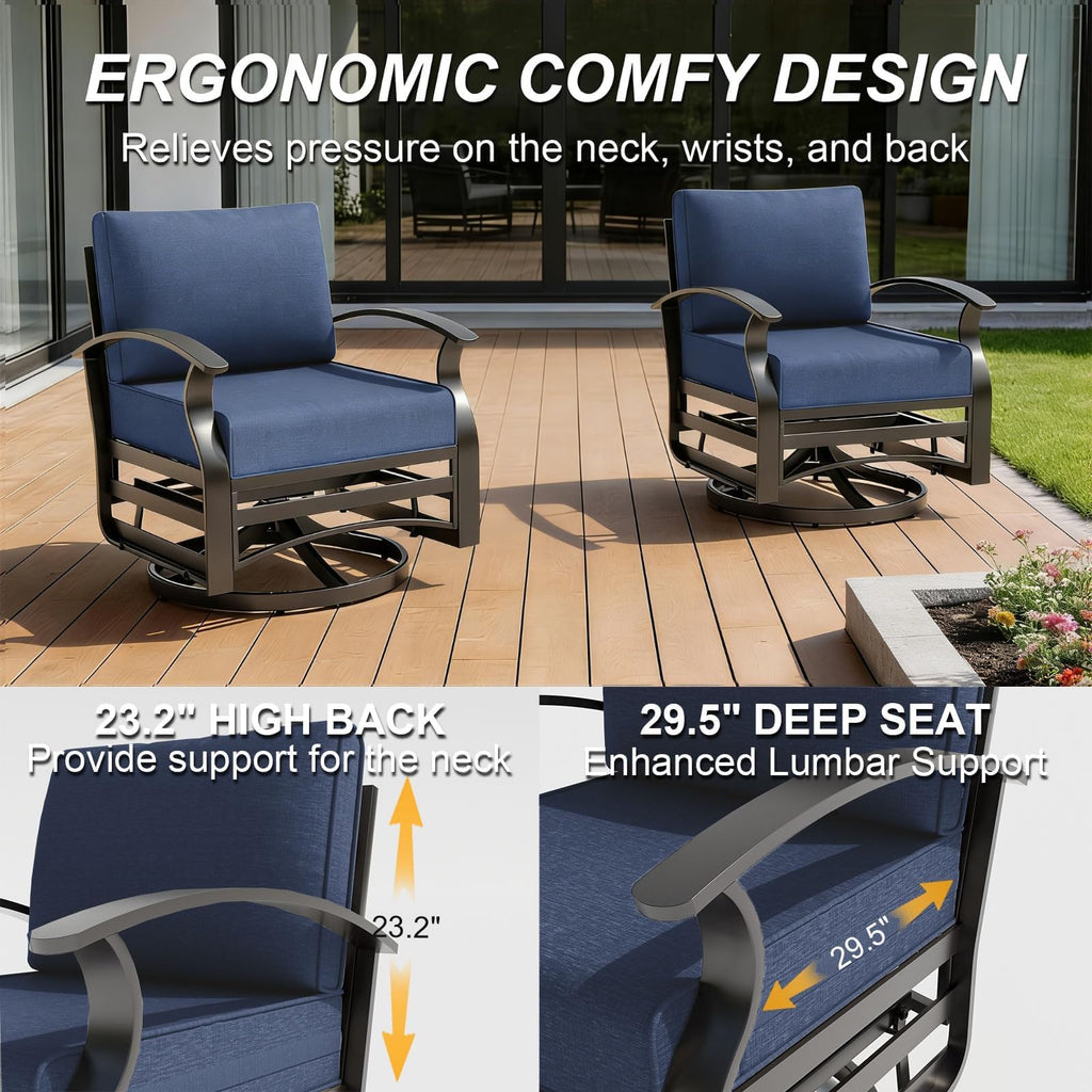 Gotland 8 Seats Outdoor Metal Patio Furniture Set with 2 Swivel Rocking Chairs&55,000 BTU Gas Fire Pit Table w/Glass Wind Guard Patio Conversation Sectional Sofa Sets