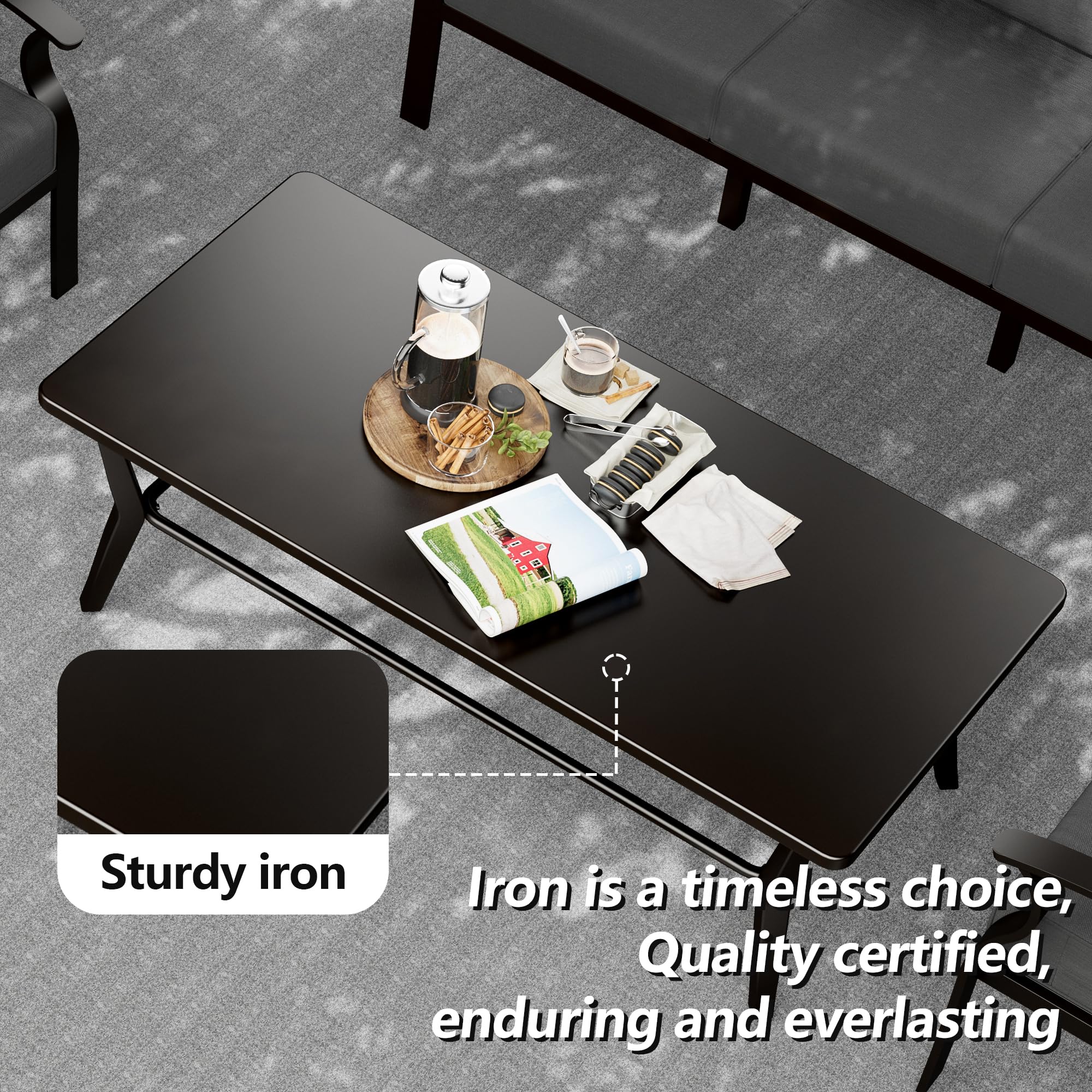 Kullavik Modern Aluminum 5-Seater Outdoor Patio Sofa Set with 5.1" Thick Cushions & Coffee Table - All-Weather Sectional for Backyard, Porch Furniture Set, Outdoor Patio Furniture