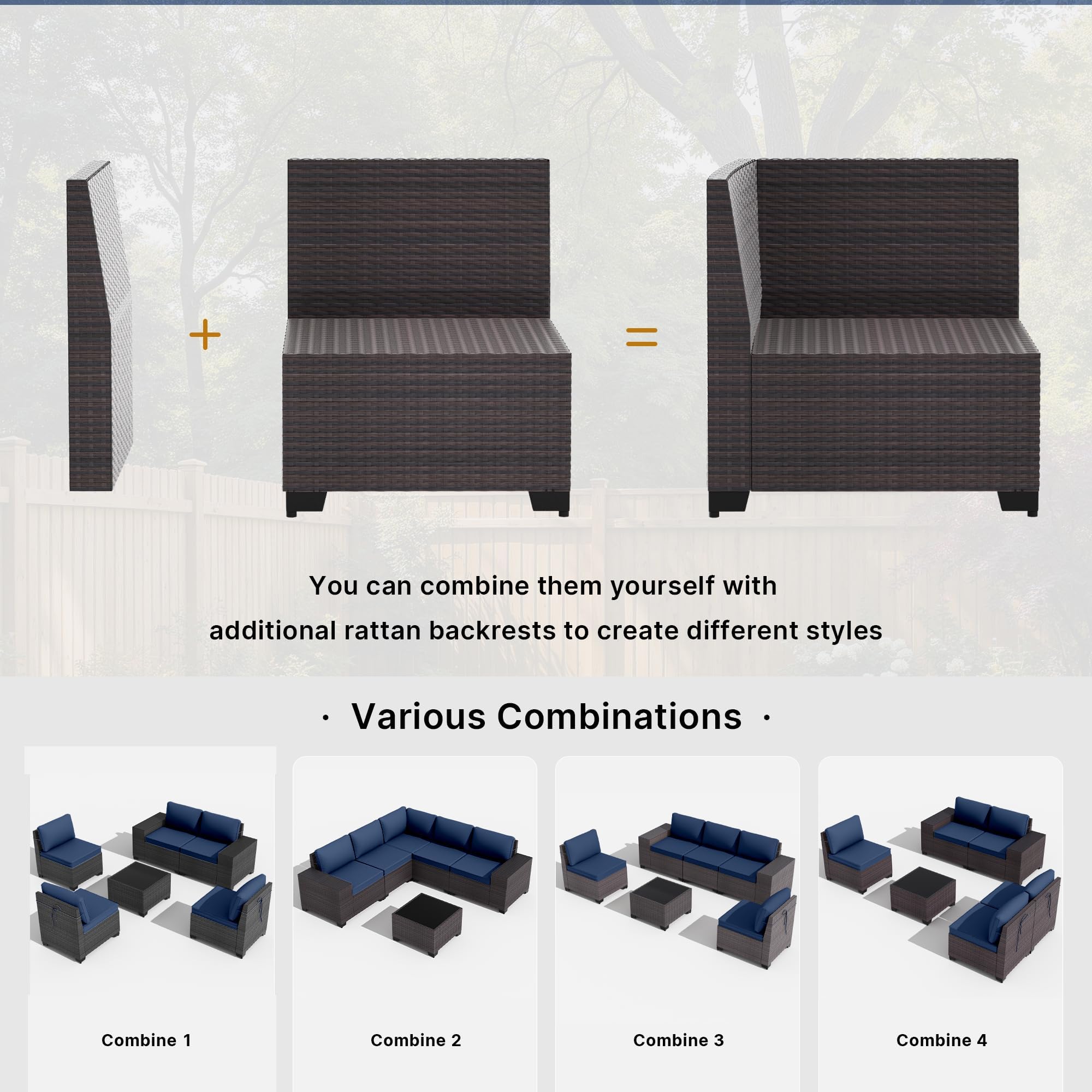 Gotland 10PCS Outdoor PE Rattan Wicker Patio Furniture Set with 43" Fire Pit Table & Swivel Rocking Chairs Set