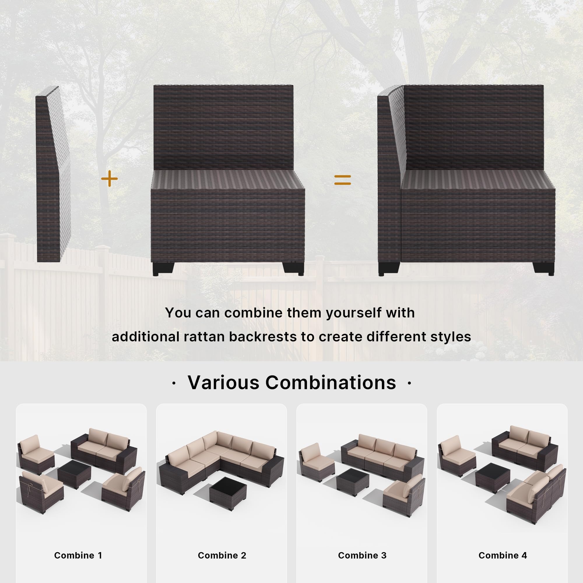Gotland 10PCS Outdoor PE Rattan Wicker Patio Furniture Set with 43" Fire Pit Table & Swivel Rocking Chairs Set