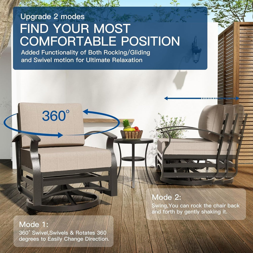 Gotland 10 PieceAluminum Patio Furniture Set,Modern Metal Outdoor Patio Furniture w/5.1'' Thick Cushion,Swivel Chairs and Round Coffee Table,Patio Conversation Sets for Porch,Deck