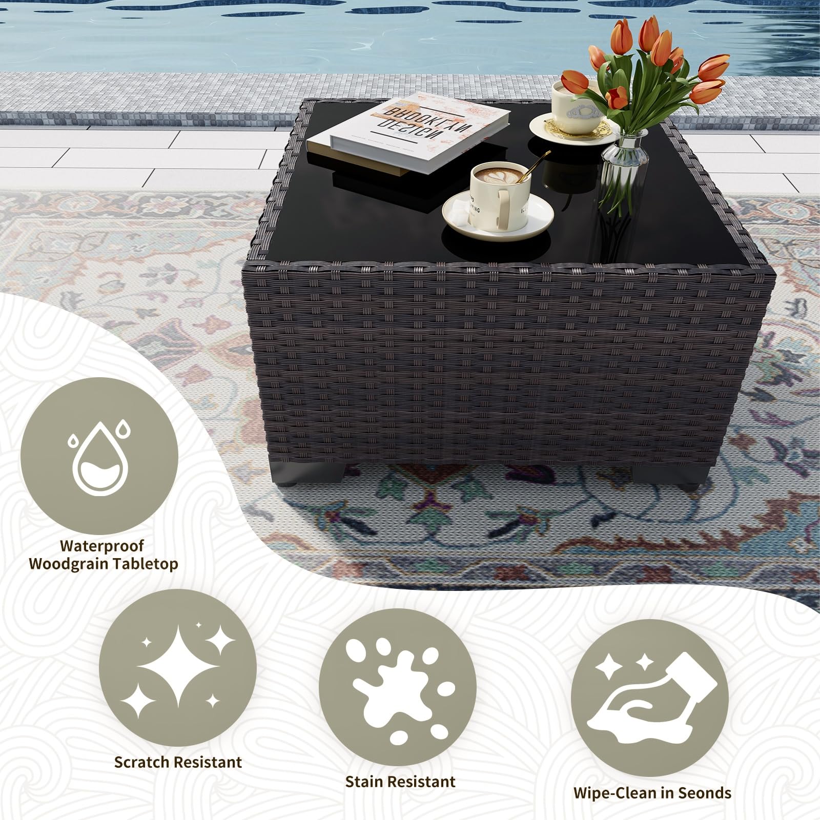 Gotland 7 Piece Outdoor Patio Furniture Sets, Outdoor Furniture Patio Sectional Sofa, All Weather Woven Wicker Patio Sofa Brown PE Rattan Patio Conversation Set