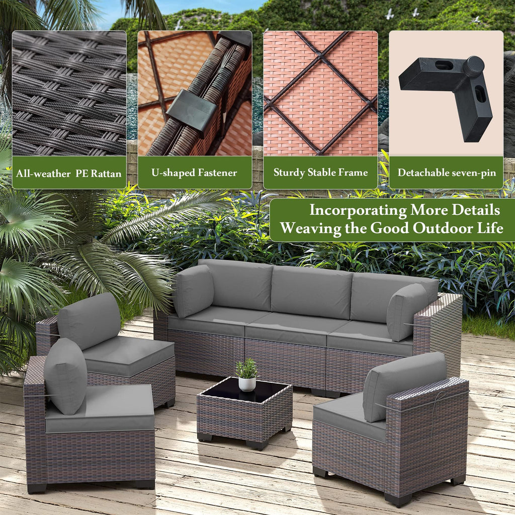 Gotland 10 Pieces Outdoor Patio Furniture Set, Outdoor Sectional Furniture with 43" 55000 BTU Gas Propane Fire Pit Table, All Weather PE Rattan Wicker Patio Conversation Set with 2 Ottomans