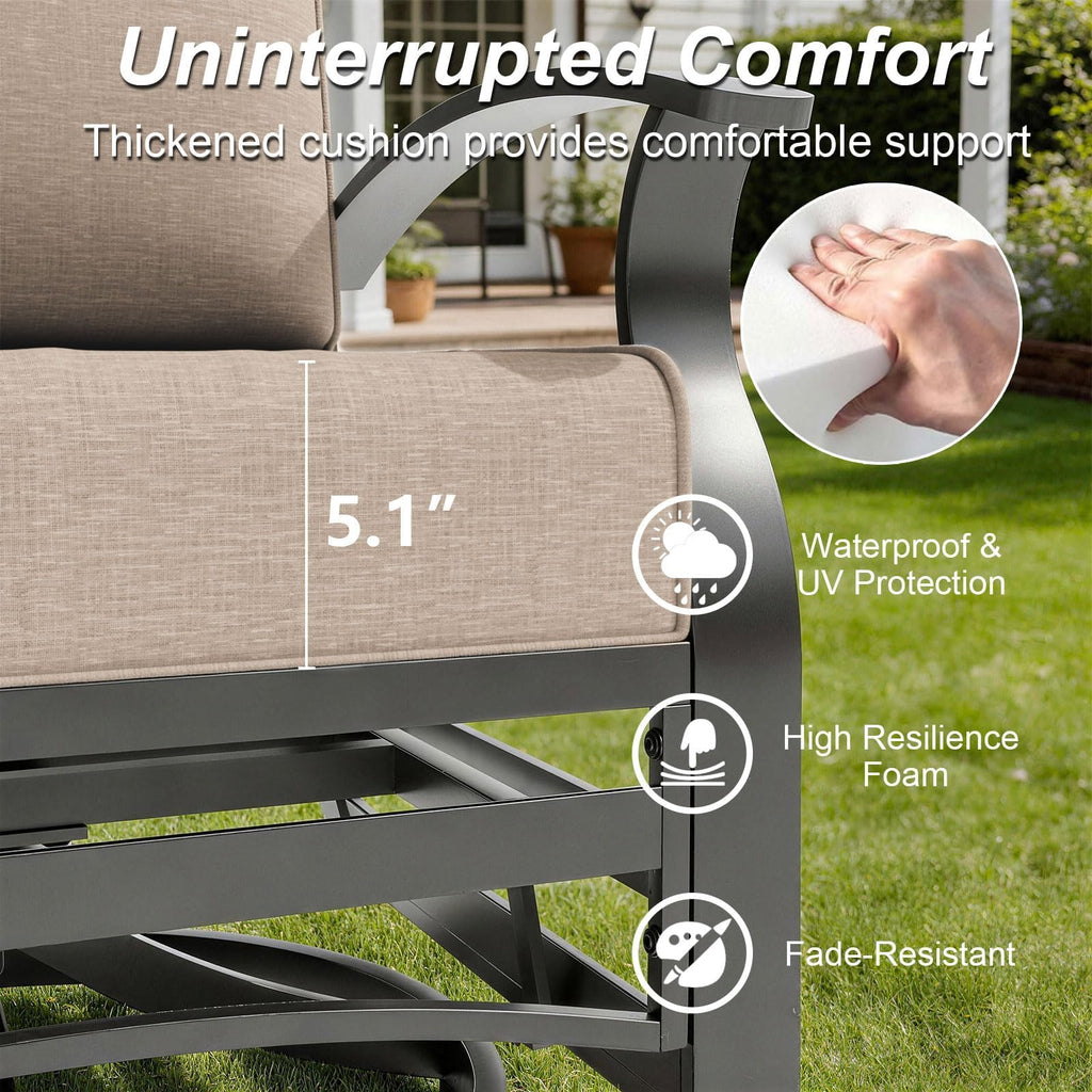 Gotland 8 Seats Outdoor Metal Patio Furniture Set with 2 Swivel Rocking Chairs&55,000 BTU Gas Fire Pit Table w/Glass Wind Guard Patio Conversation Sectional Sofa Sets
