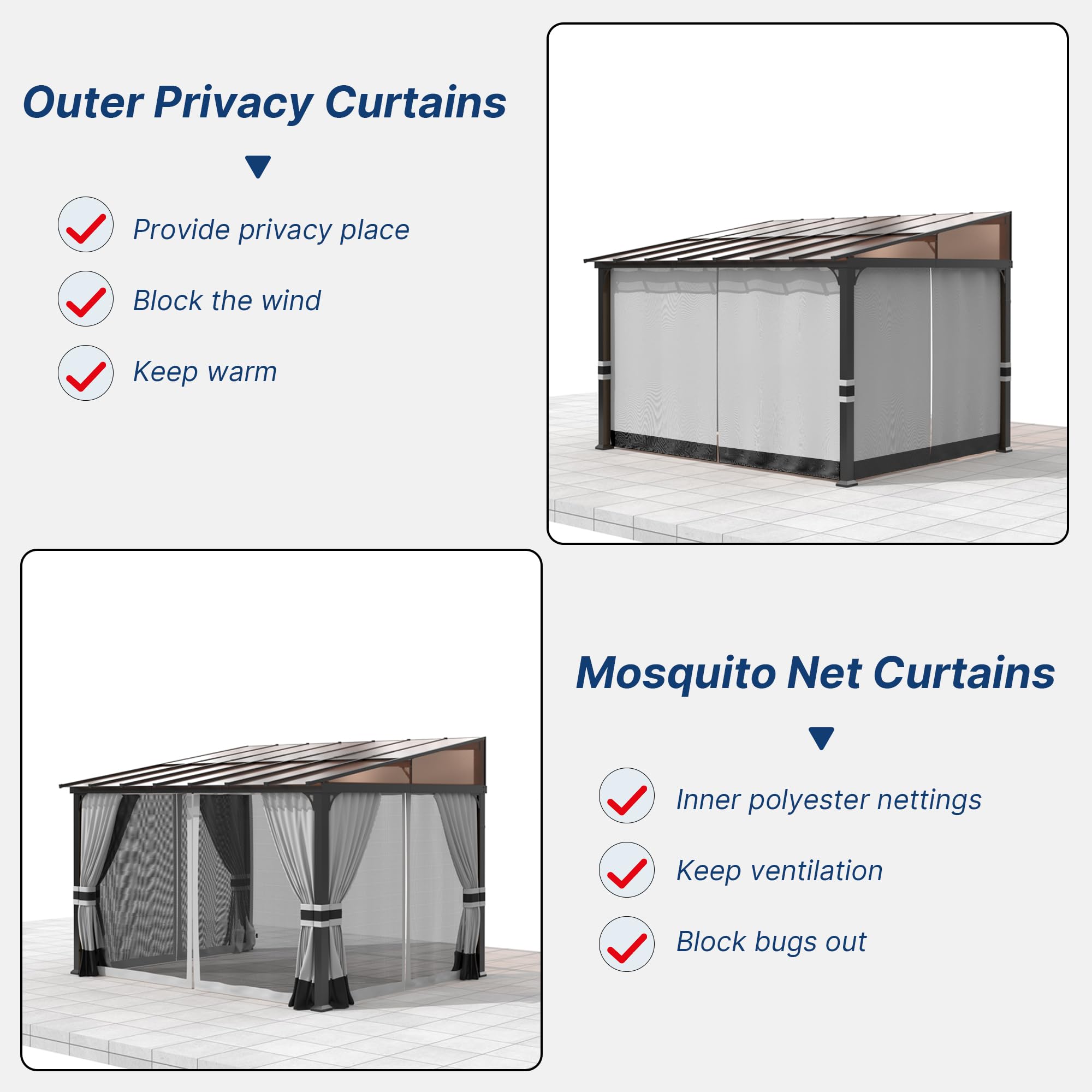 Gotland 10' × 14' Hardtop Gazebo for Patio,Wall-Mounted Lean to Gazebo Pergola with Sloping Roof and Durable Steel Frame,Large Heavy Duty Awnings for Decks,Backyard