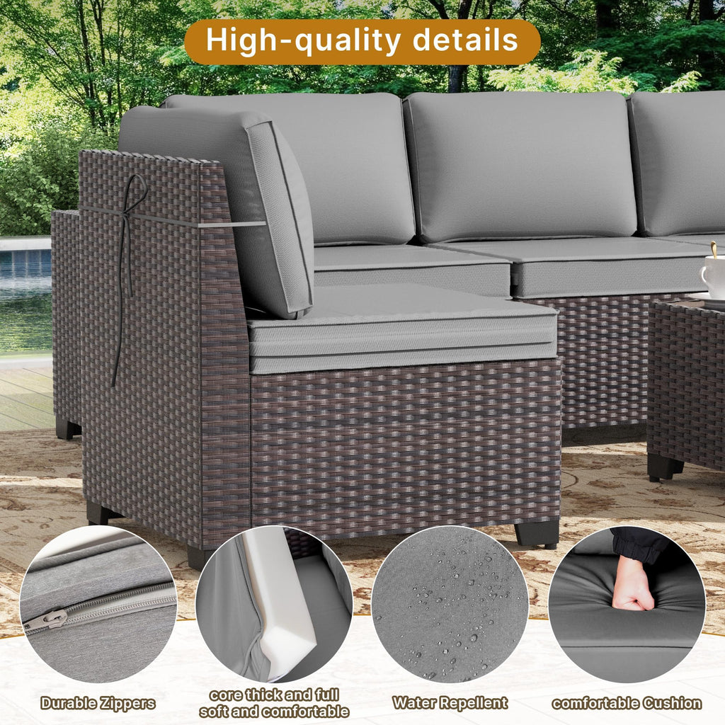 Gotland 13 Pieces Outdoor Patio Rattan Wicker Furniture Set with 43" Fire Pit Table Set Outdoor Steel
