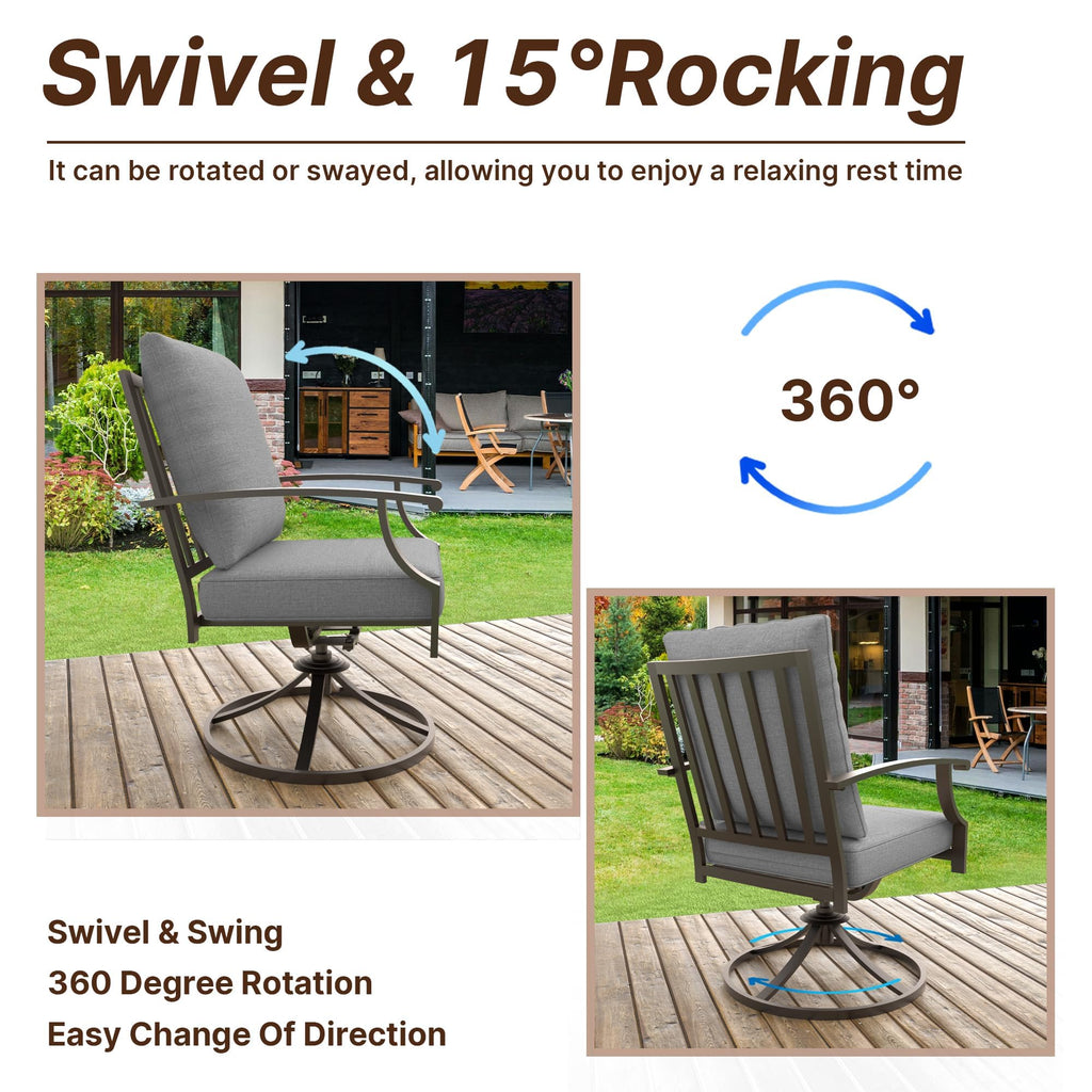 Gotland 7 Piece Outdoor Dining Set, Meta Swivel Chairs and Outdoor Table with X-Shaped Leg 1.5" Umbrella Hole, Patio Furniture Set for Backyard Deck