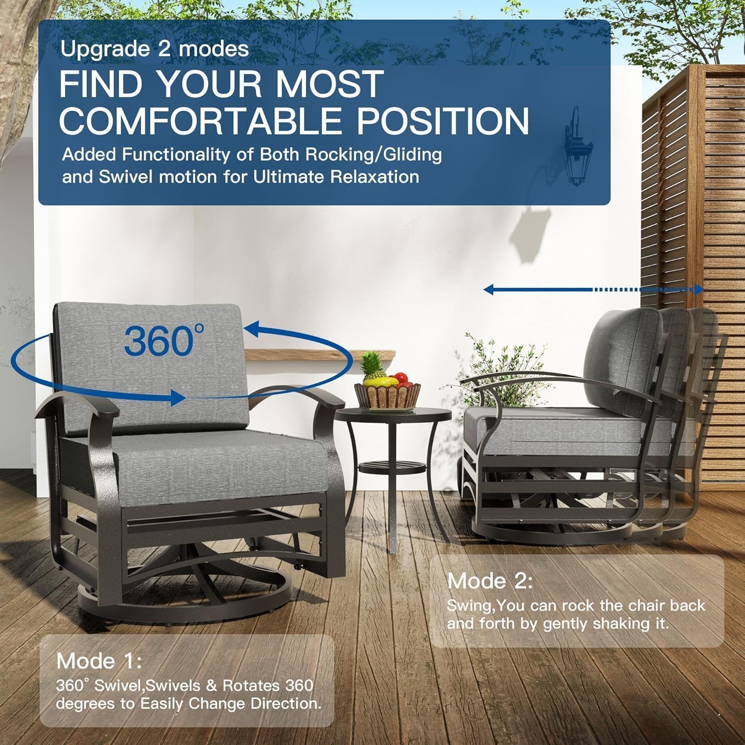 Gotland 10 PieceAluminum Patio Furniture Set,Modern Metal Outdoor Patio Furniture w/5.1'' Thick Cushion,Swivel Chairs and Round Coffee Table,Patio Conversation Sets for Porch,Deck