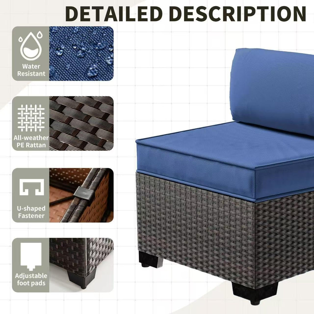 Gotland 7 Piece Outdoor Patio Furniture Sets, Outdoor Furniture Patio Sectional Sofa, All Weather Woven Wicker Patio Sofa Brown PE Rattan Patio Conversation Set