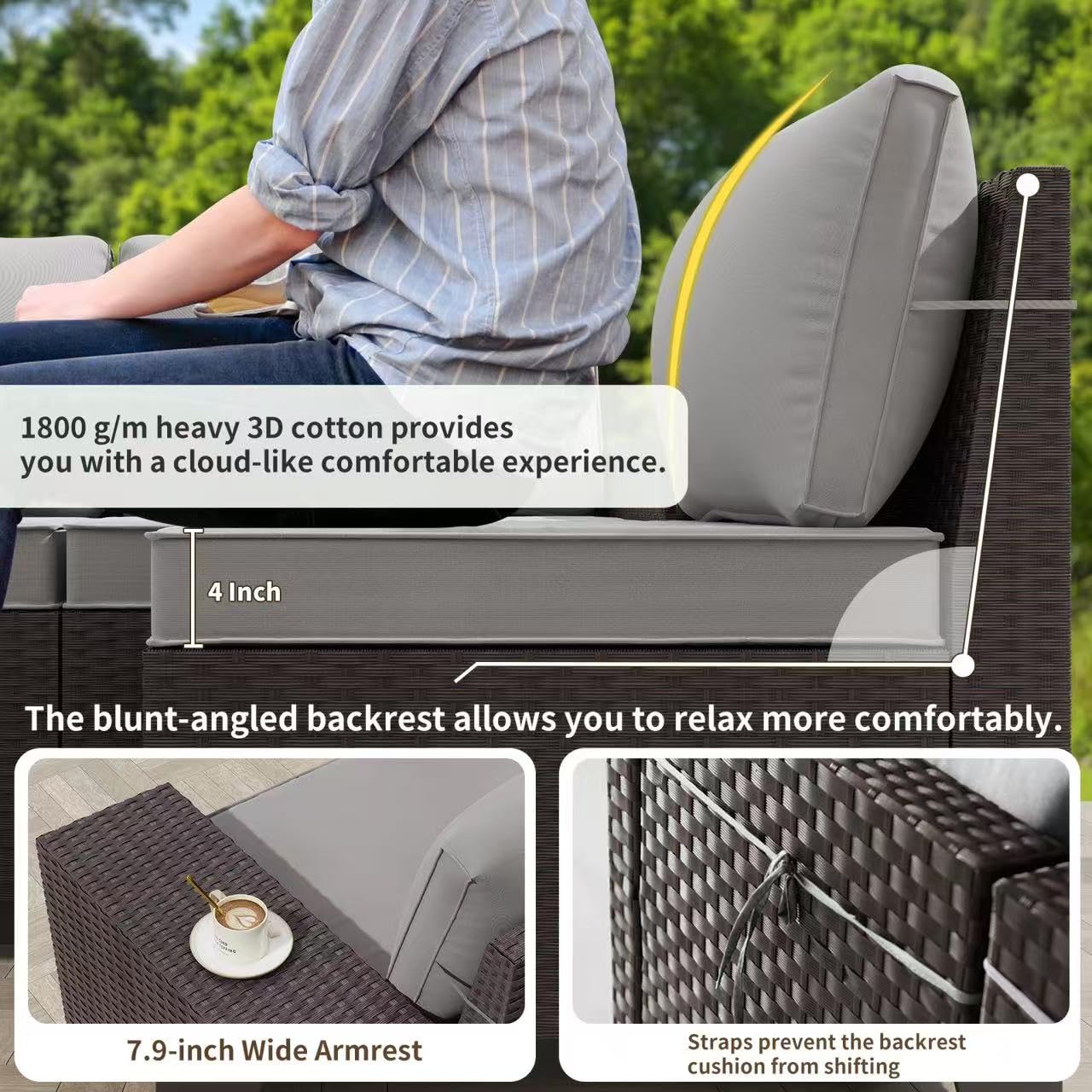 Gotland Outdoor Patio Furniture Set with 43" Propane Fire Pit Table, 7 Pieces Outdoor Furniture Patio Sectional Sofa Conversation Sets