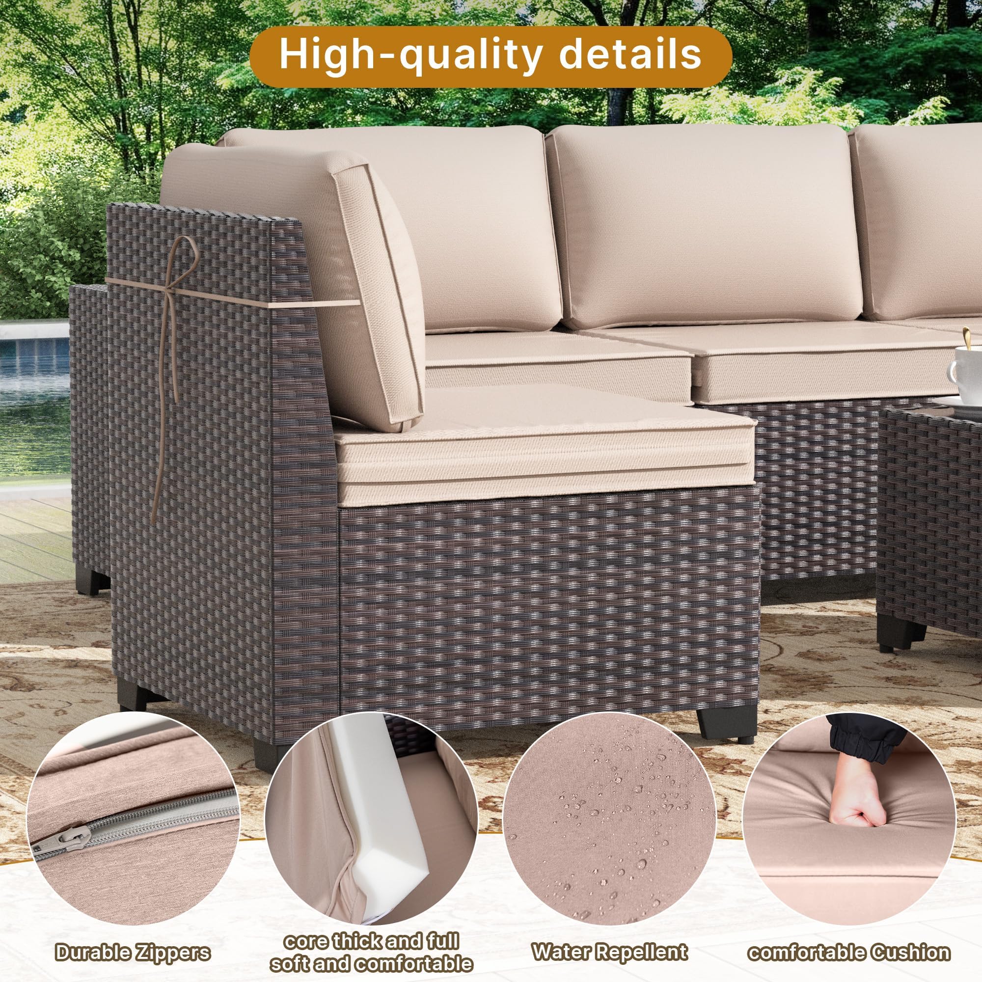 Gotland Outdoor Patio Furniture Sectional Conversation Set 12Pcs Rattan Wicker 10 Cushion Table