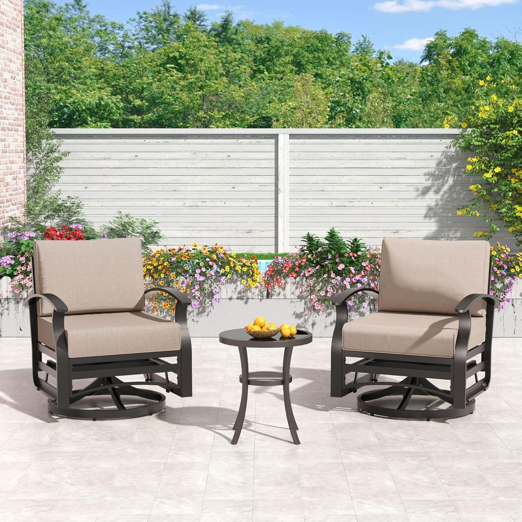 Gotland 10 PieceAluminum Patio Furniture Set,Modern Metal Outdoor Patio Furniture w/5.1'' Thick Cushion,Swivel Chairs and Round Coffee Table,Patio Conversation Sets for Porch,Deck