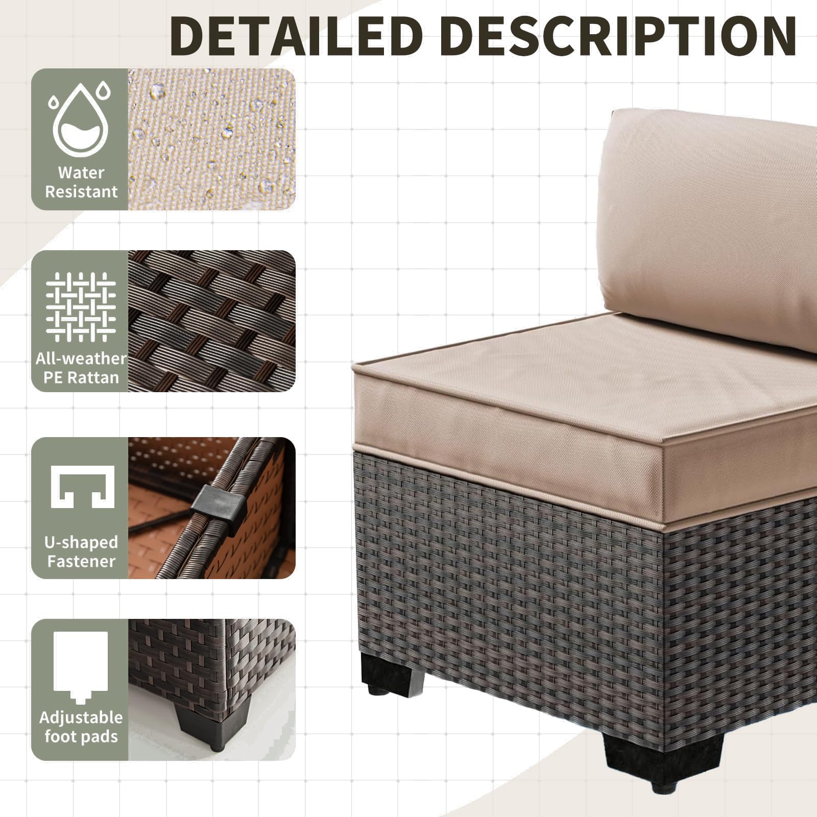 Gotland Outdoor Patio Furniture Set with 43" Propane Fire Pit Table, 7 Pieces Outdoor Furniture Patio Sectional Sofa Conversation Sets