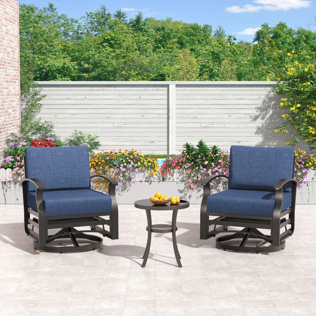 Gotland 10 PieceAluminum Patio Furniture Set,Modern Metal Outdoor Patio Furniture w/5.1'' Thick Cushion,Swivel Chairs and Round Coffee Table,Patio Conversation Sets for Porch,Deck