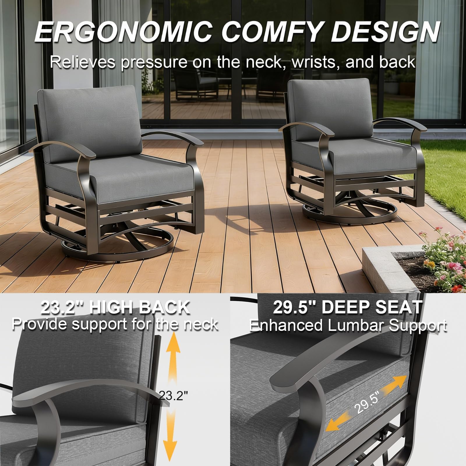 Gotland 8 Seats Outdoor Metal Patio Furniture Set with 2 Swivel Rocking Chairs&55,000 BTU Gas Fire Pit Table w/Glass Wind Guard Patio Conversation Sectional Sofa Sets