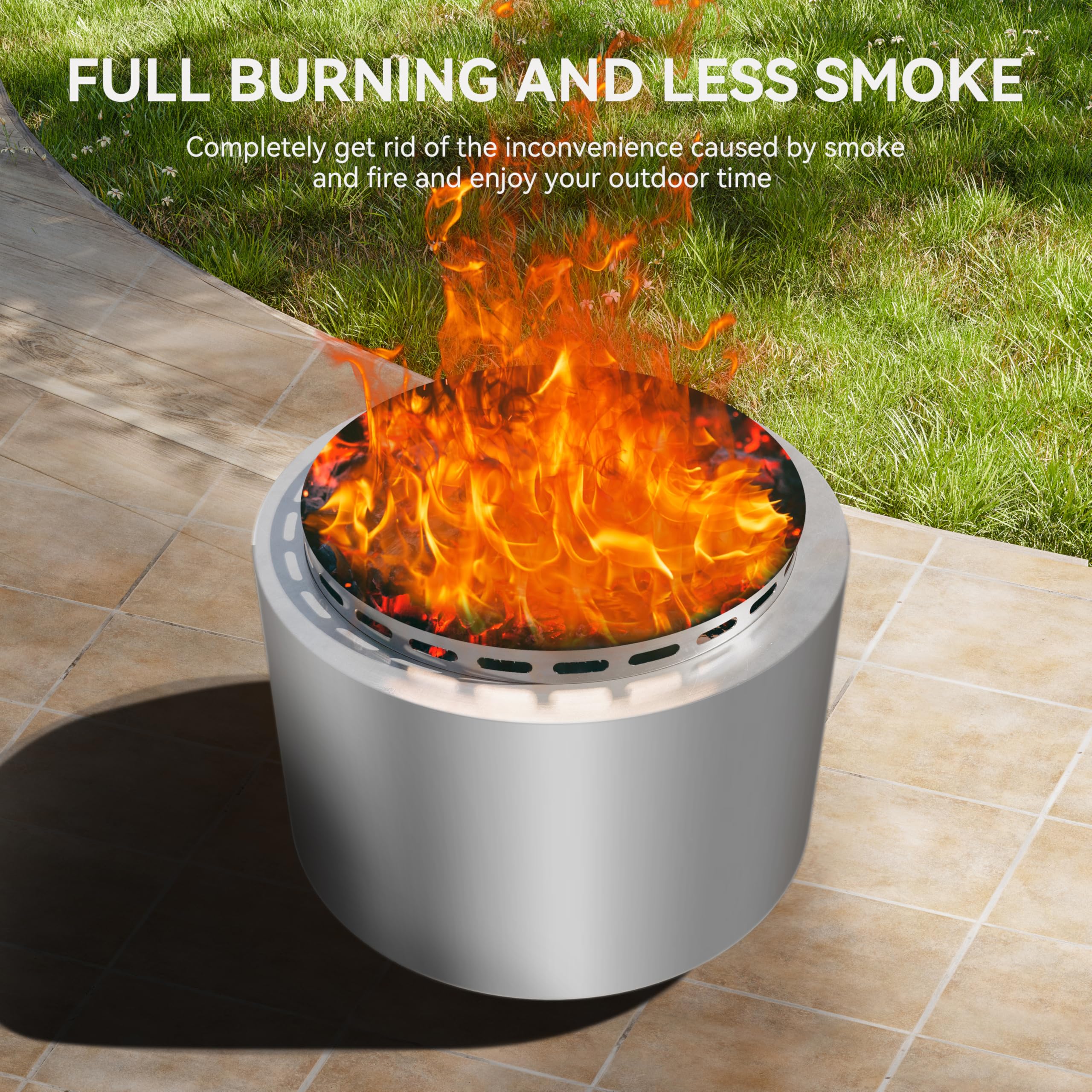 ALAULM 19 Inch Stainless Steel Outdoor Smokeless Fire Pit for Patio Backyard Garden Camping