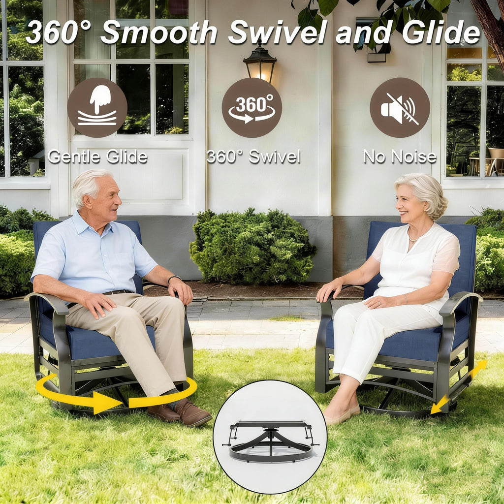 Gotland 8 Seats Outdoor Metal Patio Furniture Set with 2 Swivel Rocking Chairs&55,000 BTU Gas Fire Pit Table w/Glass Wind Guard Patio Conversation Sectional Sofa Sets