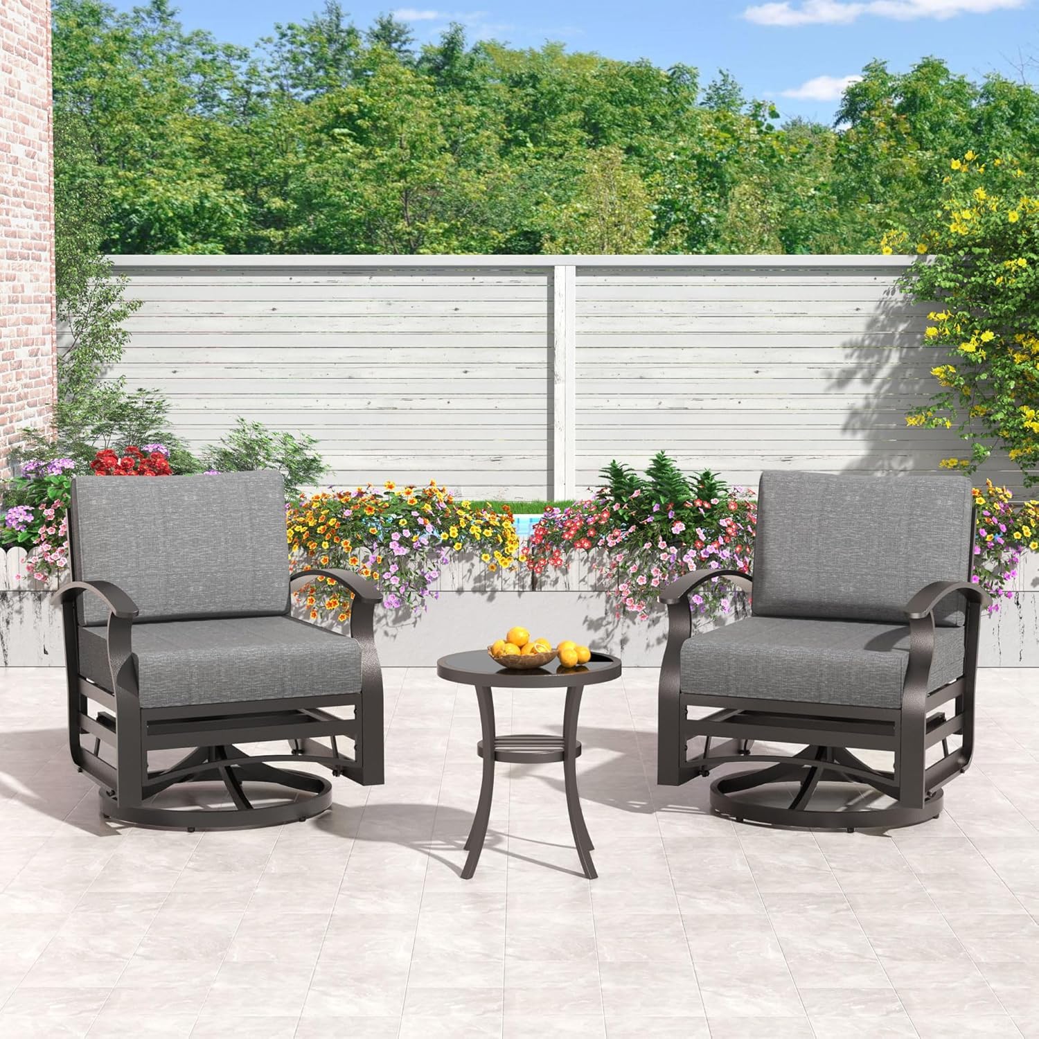 Gotland 10 PieceAluminum Patio Furniture Set,Modern Metal Outdoor Patio Furniture w/5.1'' Thick Cushion,Swivel Chairs and Rectangular Coffee Table,Patio Conversation Sets for Porch,Deck