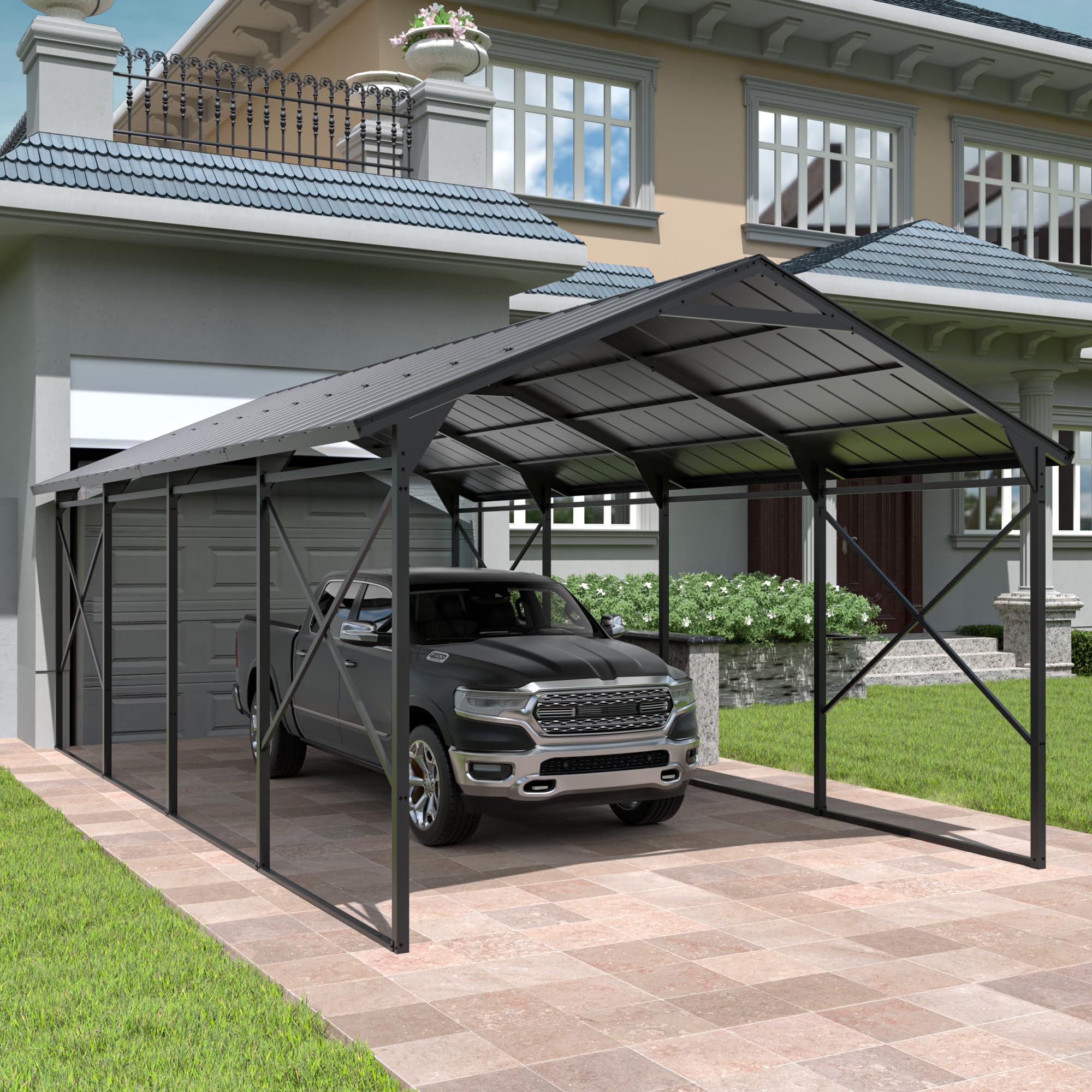 ALAULM Metal Carport Outdoor Carport Canopy Heavy Galvanized Garage Car Shelter with Enhanced Base and Roof, Duty Garage Shelter for Cars Boats Pickups Trucks