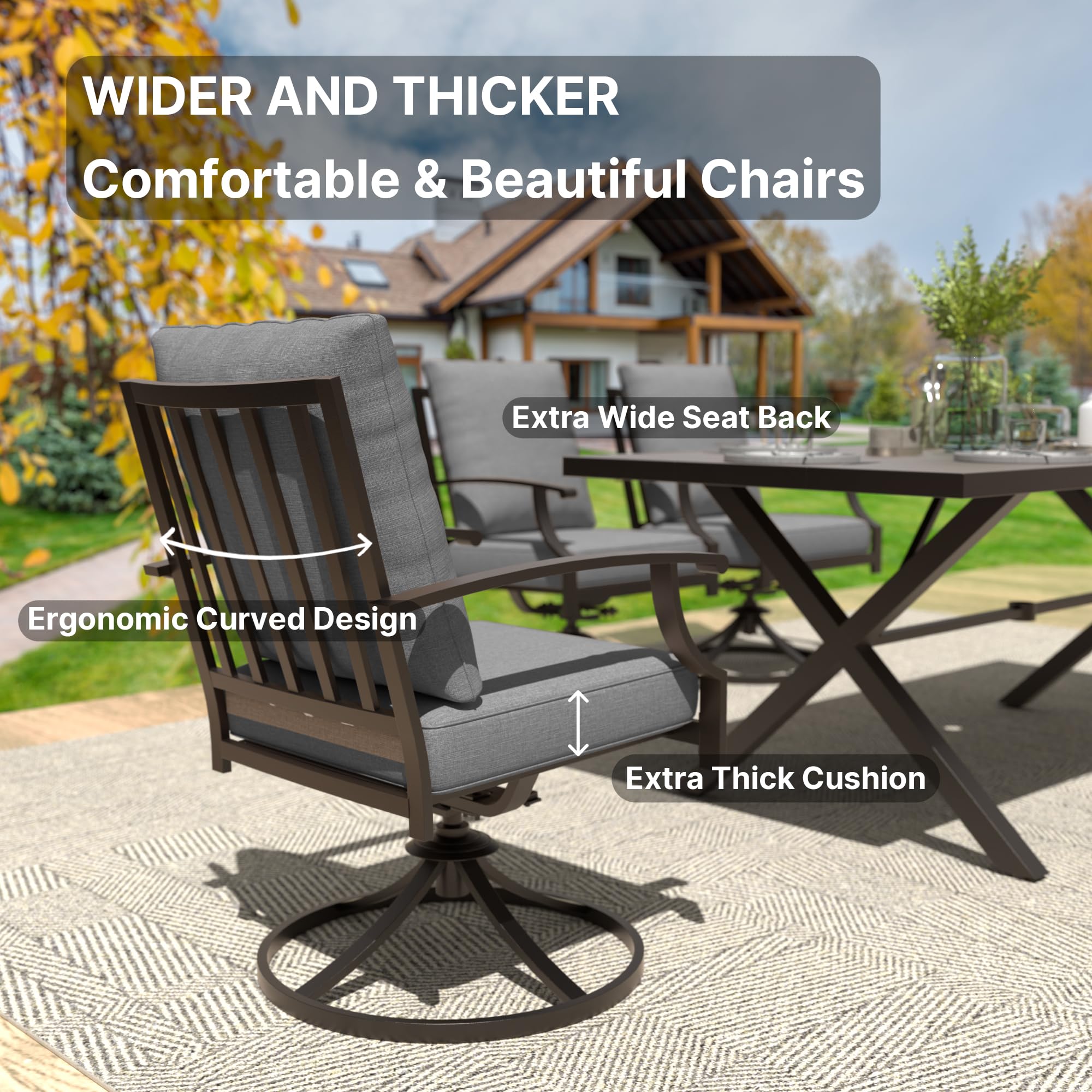 Gotland 14 Piece Outdoor Dining Set, Metal patio tables and 12 patio swivel chairs 1.5" Umbrella Hole, Patio Furniture Set with Waterproof Cushions for Backyard
