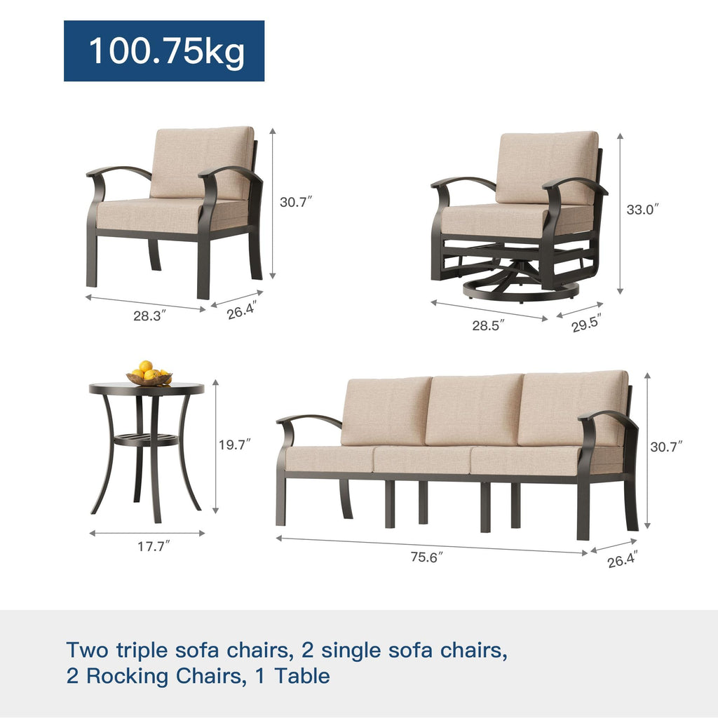 Gotland 10 PieceAluminum Patio Furniture Set,Modern Metal Outdoor Patio Furniture w/5.1'' Thick Cushion,Swivel Chairs and Round Coffee Table,Patio Conversation Sets for Porch,Deck