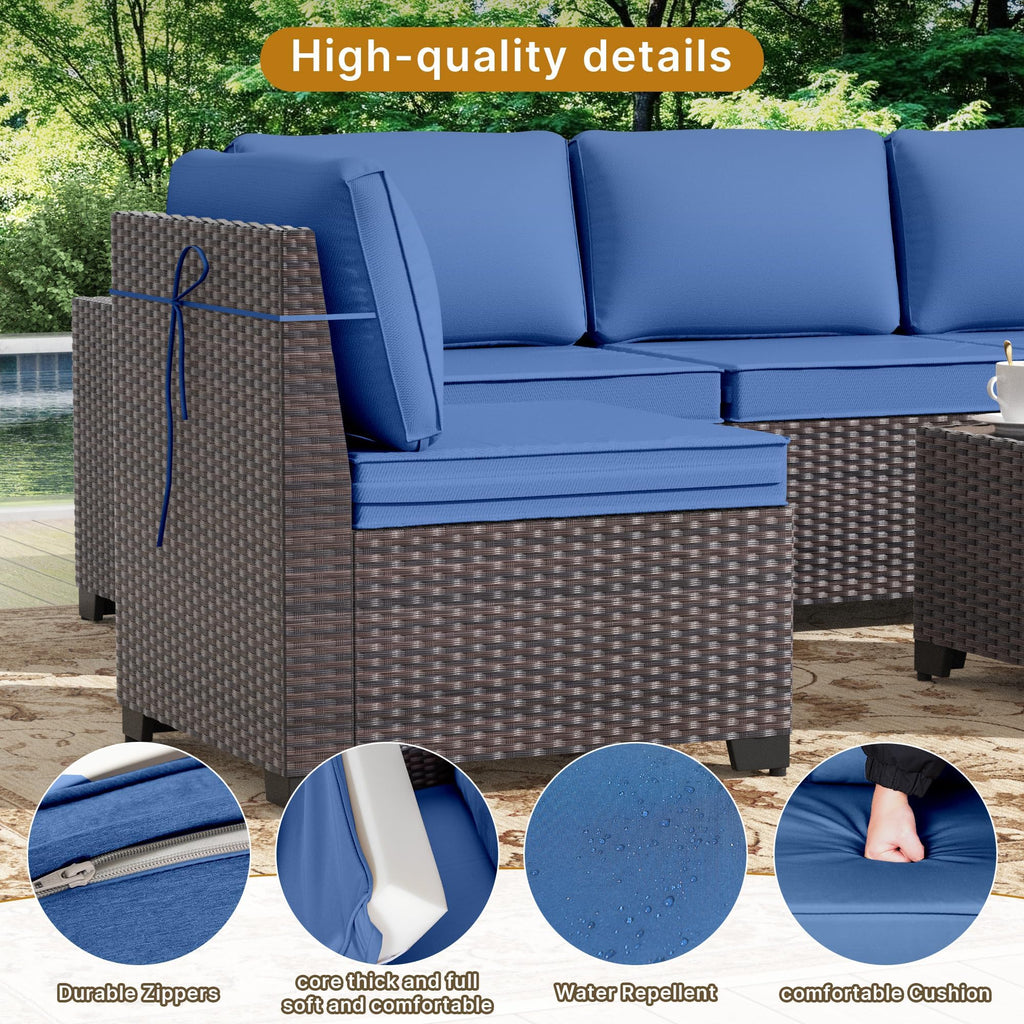 Gotland 13 Pieces Outdoor Patio Rattan Wicker Furniture Set with 43" Fire Pit Table Set Outdoor Steel