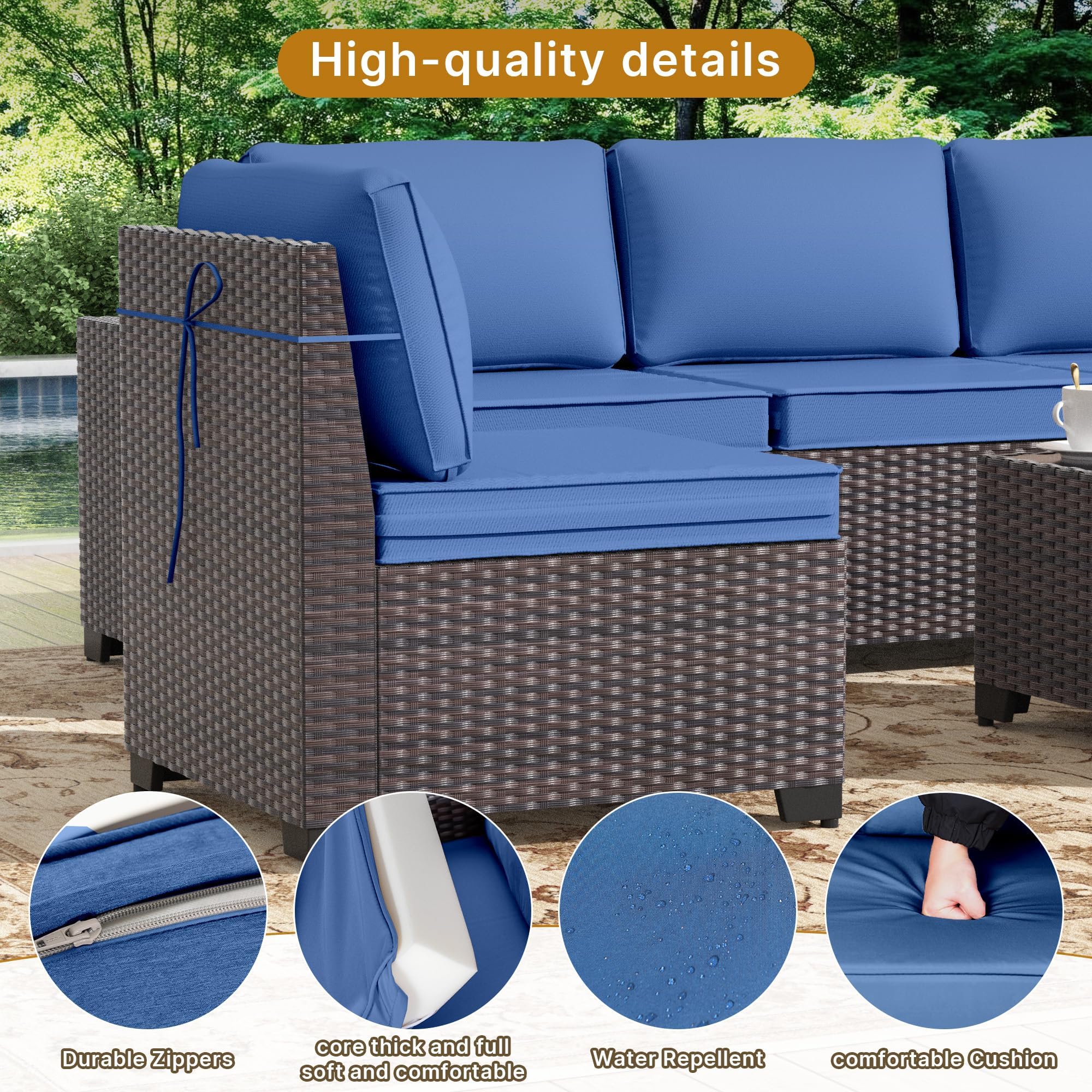 Gotland 13 Pieces Outdoor Patio Rattan Wicker Furniture Set with 43" Fire Pit Table Set Outdoor Steel