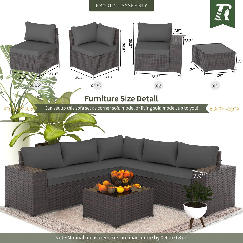 Gotland 8PCS Outdoor Patio Furniture Set, Outdoor Sectional Furniture All Weather PE Rattan Wicker Patio Conversation Set with 2 Ottomans and Coffee Table