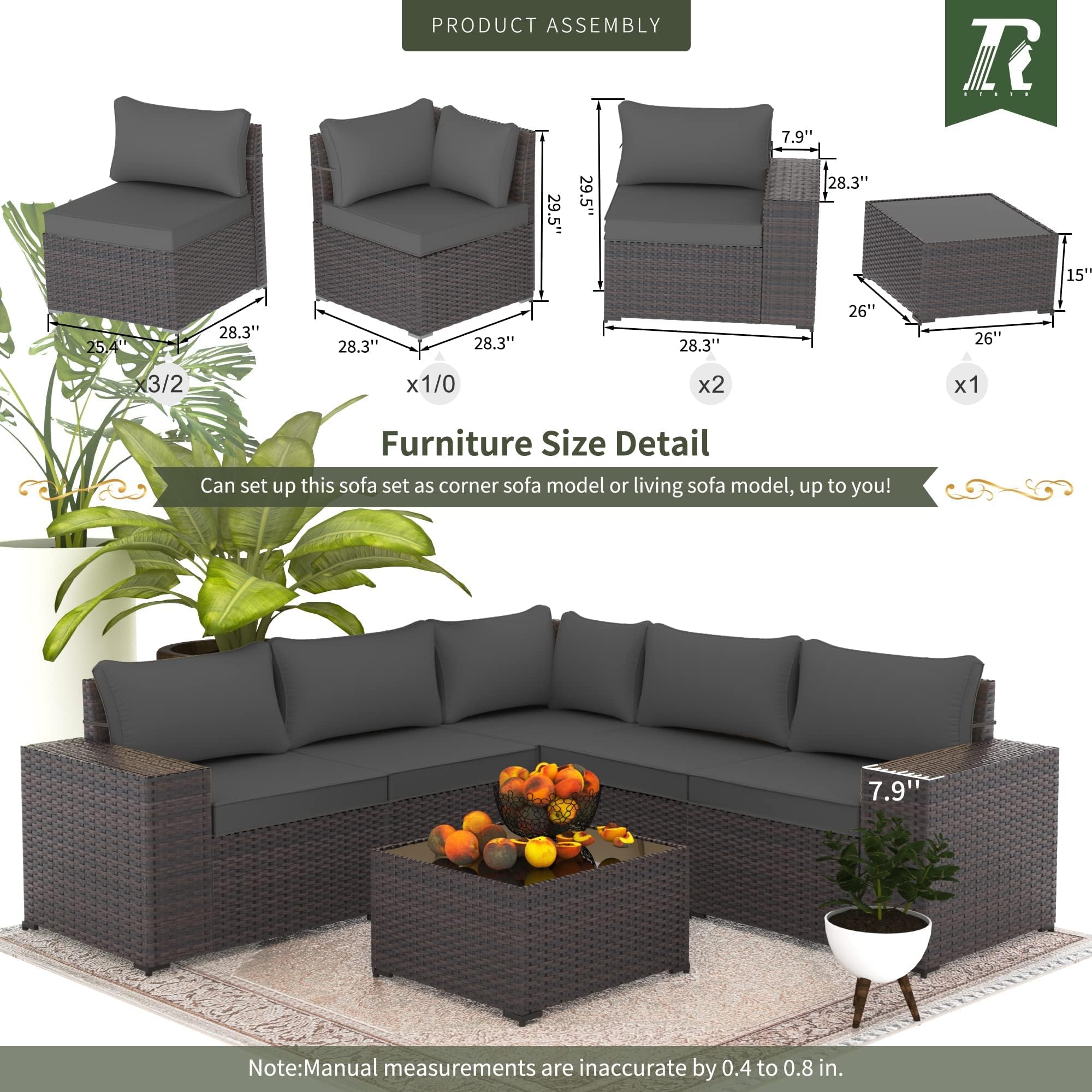 Gotland 8PCS Outdoor Patio Furniture Set, Outdoor Sectional Furniture All Weather PE Rattan Wicker Patio Conversation Set with 2 Ottomans and Coffee Table
