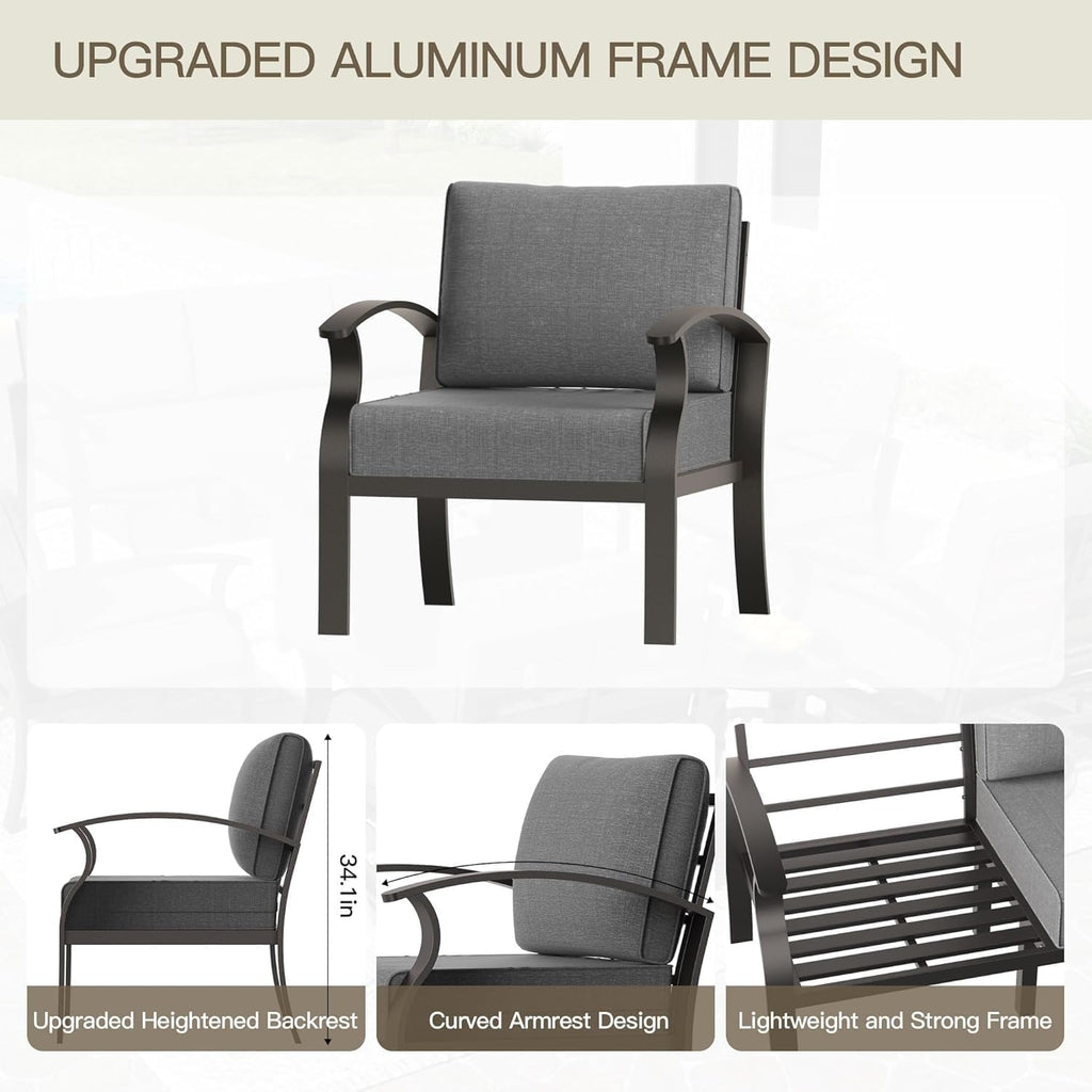 Kullavik Modern Aluminum 5-Seater Outdoor Patio Sofa Set with 5.1" Thick Cushions & Coffee Table - All-Weather Sectional for Backyard, Porch Furniture Set, Outdoor Patio Furniture