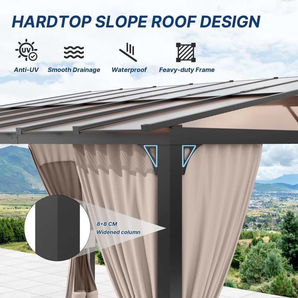 Gotland 10' × 24' Hardtop Gazebo for Patio,Wall-Mounted Lean to Gazebo Pergola with Sloping Roof and Durable Steel Frame,Large Heavy Duty Awnings for Decks,Backyard