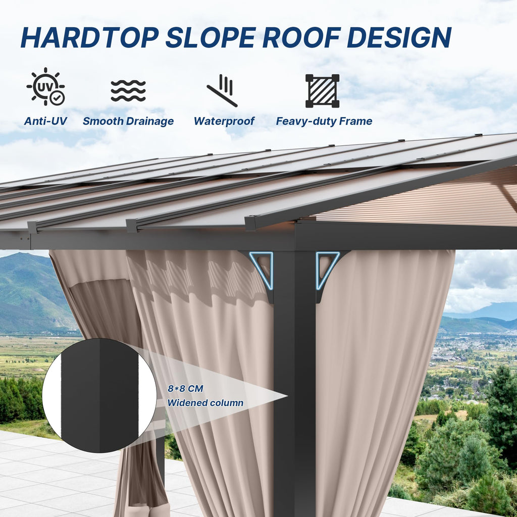 Gotland 10' × 14' Hardtop Gazebo for Patio,Wall-Mounted Lean to Gazebo Pergola with Sloping Roof and Durable Steel Frame,Large Heavy Duty Awnings for Decks,Backyard