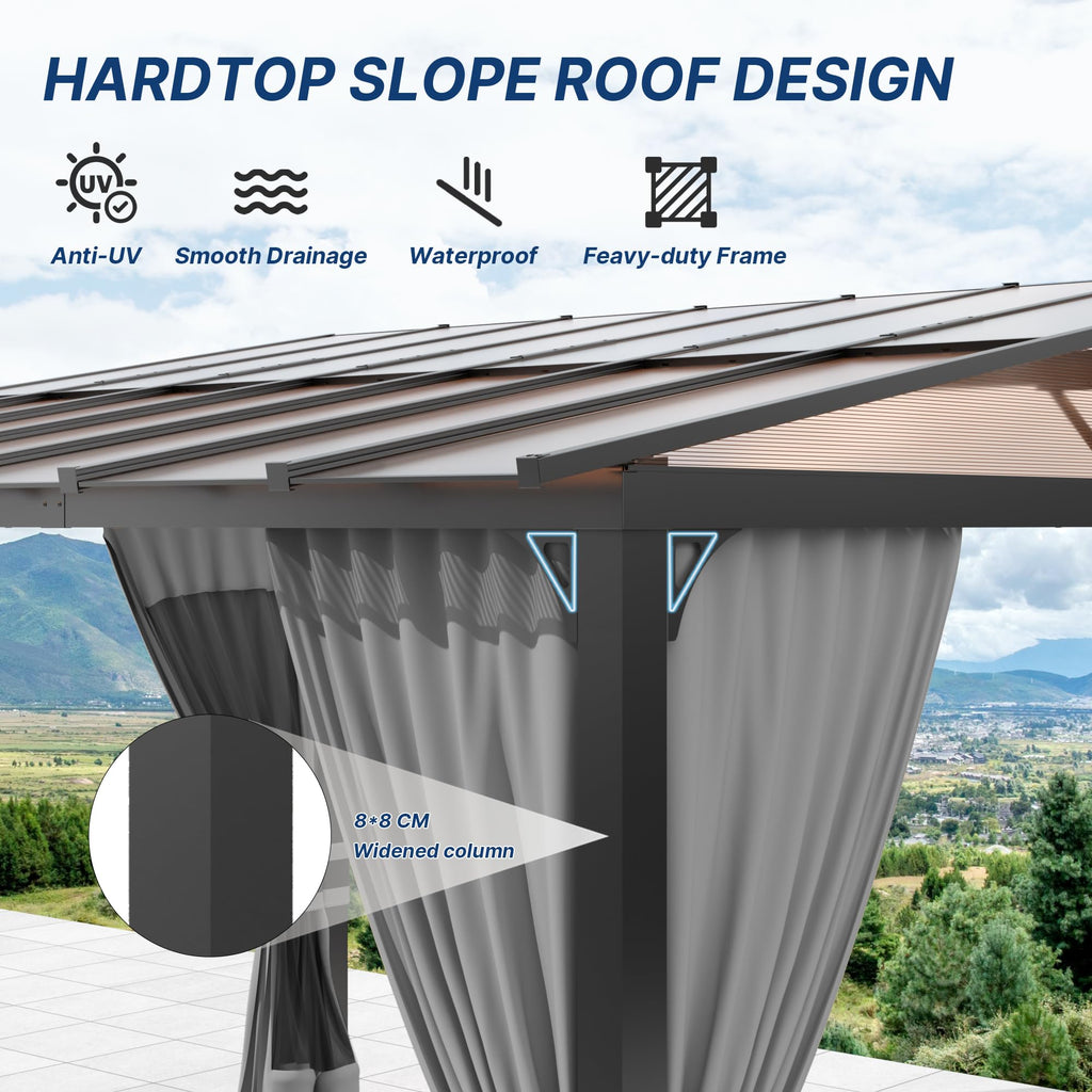 Gotland 10' × 14' Hardtop Gazebo for Patio,Wall-Mounted Lean to Gazebo Pergola with Sloping Roof and Durable Steel Frame,Large Heavy Duty Awnings for Decks,Backyard