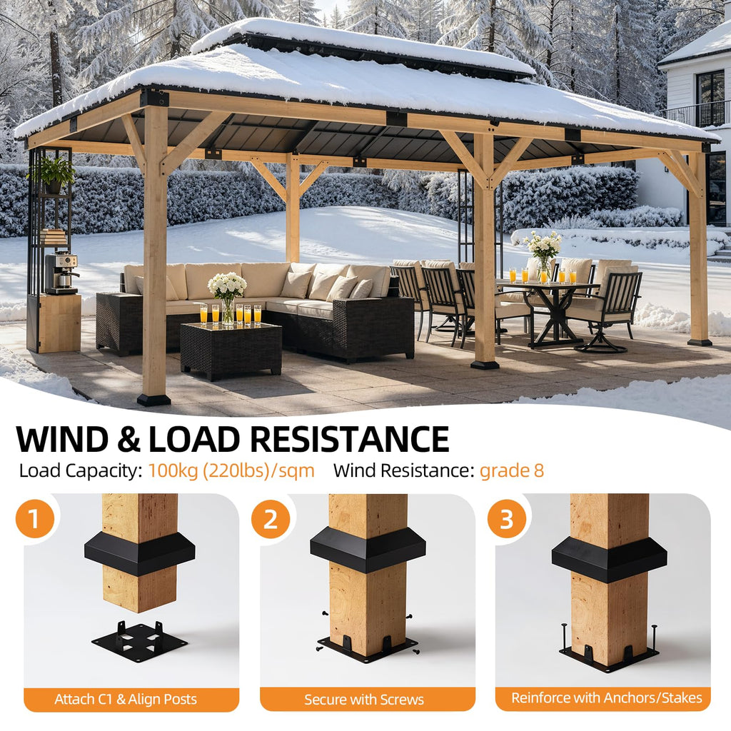 Hardtop Gazebo, Double Metal Roof Metal ,Outdoor Pavilion for Patio, Backyard, Deck