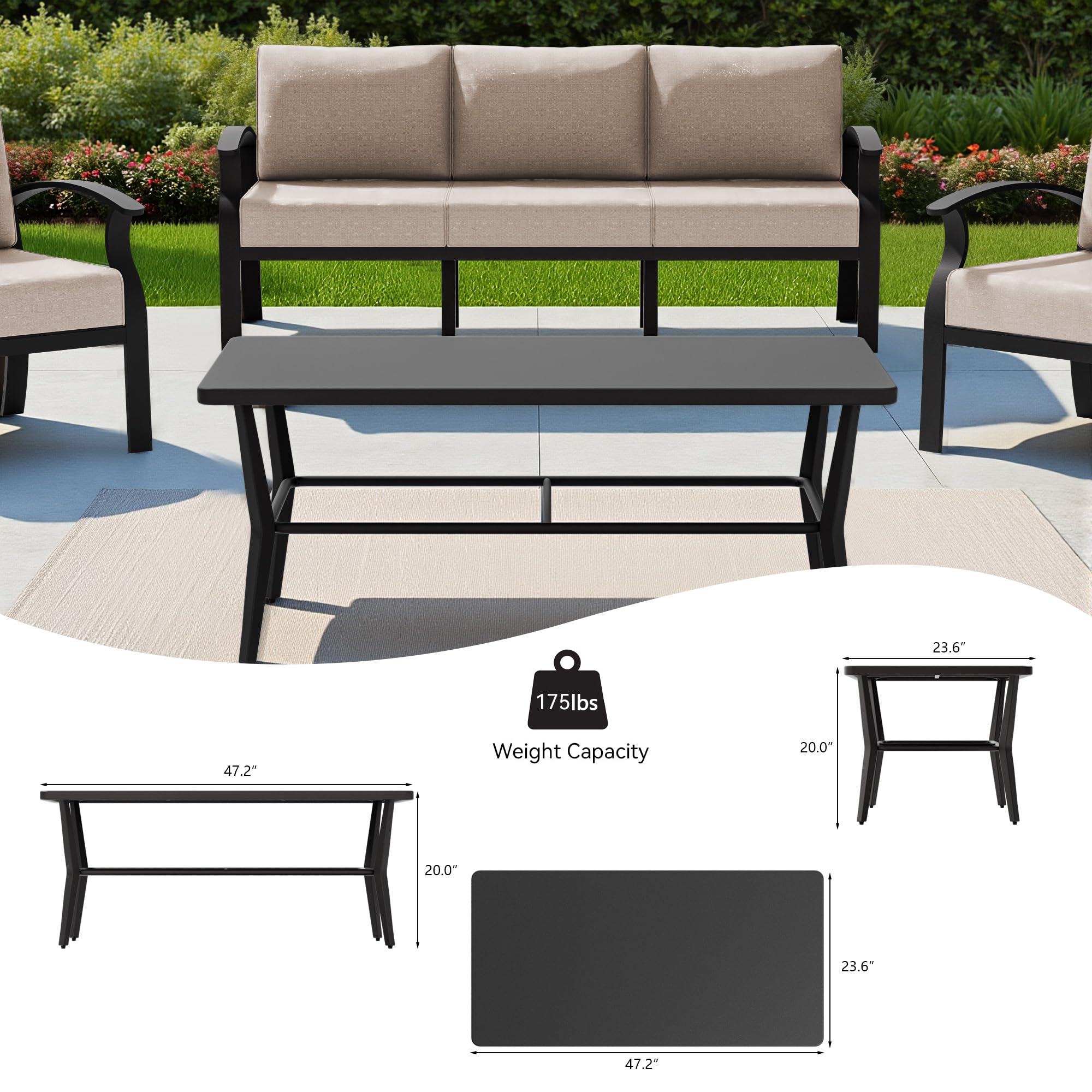 Gotland 10 PieceAluminum Patio Furniture Set,Modern Metal Outdoor Patio Furniture w/5.1'' Thick Cushion,Swivel Chairs and Rectangular Coffee Table,Patio Conversation Sets for Porch,Deck