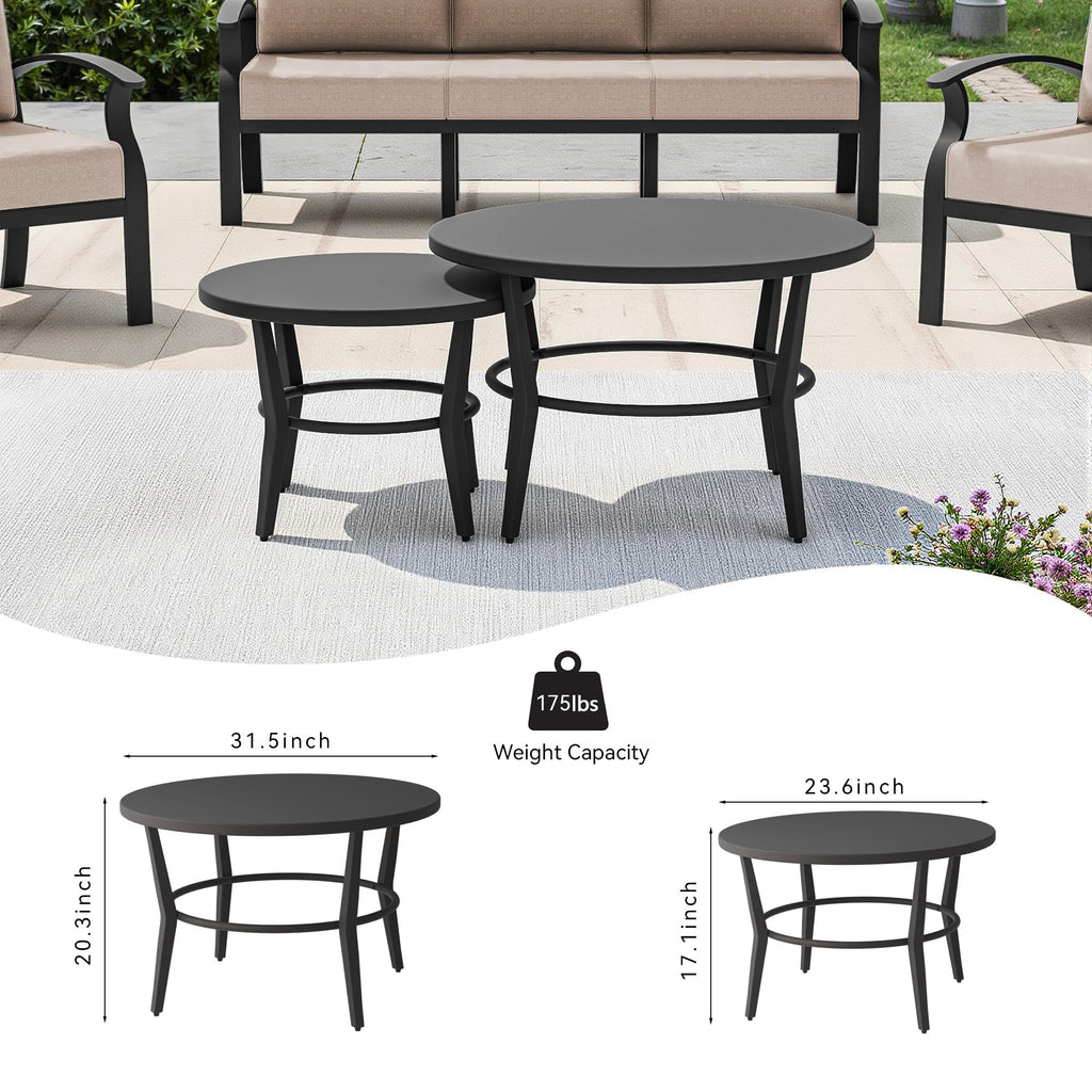 Gotland 10 PieceAluminum Patio Furniture Set,Modern Metal Outdoor Patio Furniture w/5.1'' Thick Cushion,Swivel Chairs and Round Coffee Table,Patio Conversation Sets for Porch,Deck