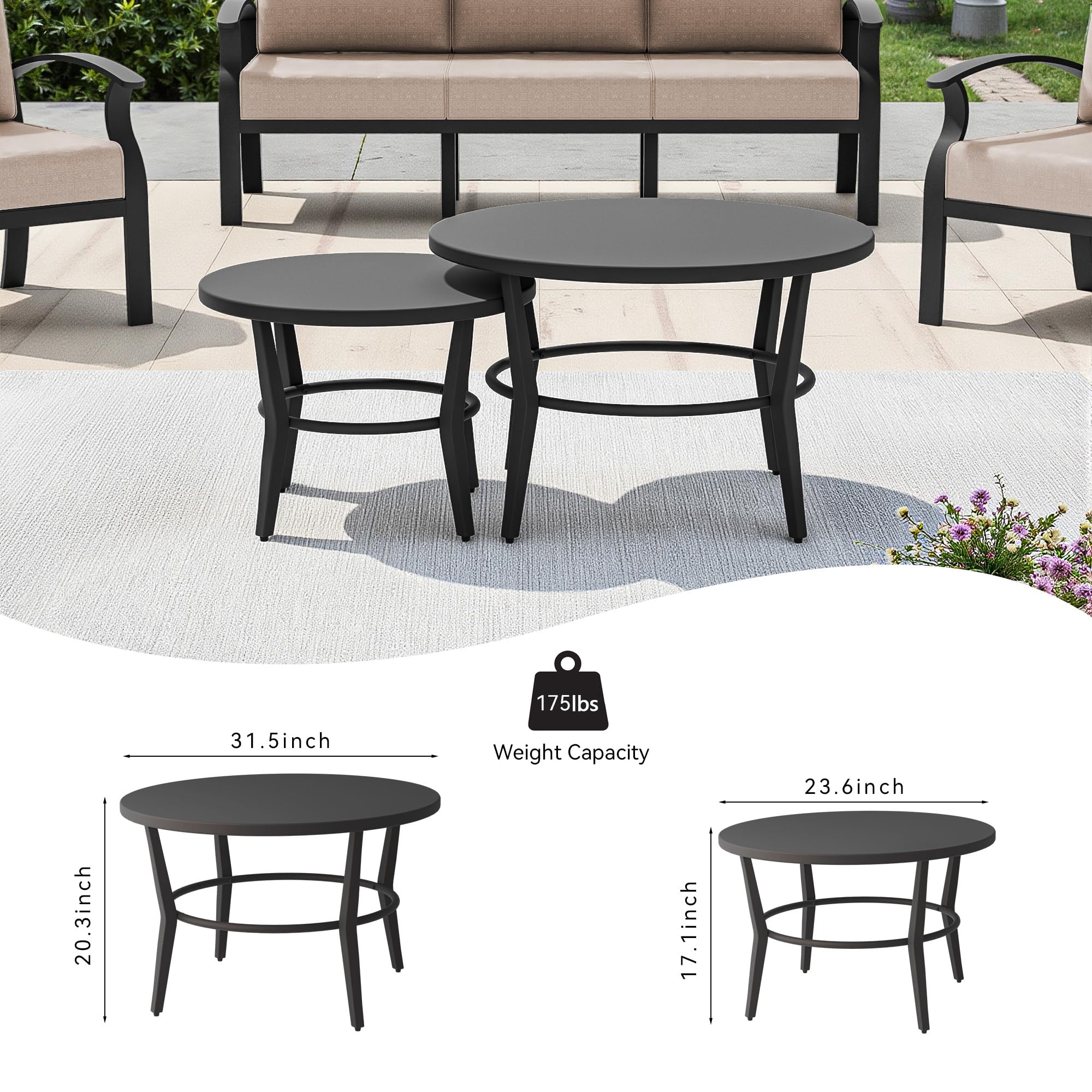 Gotland 10 PieceAluminum Patio Furniture Set,Modern Metal Outdoor Patio Furniture w/5.1'' Thick Cushion,Swivel Chairs and Round Coffee Table,Patio Conversation Sets for Porch,Deck