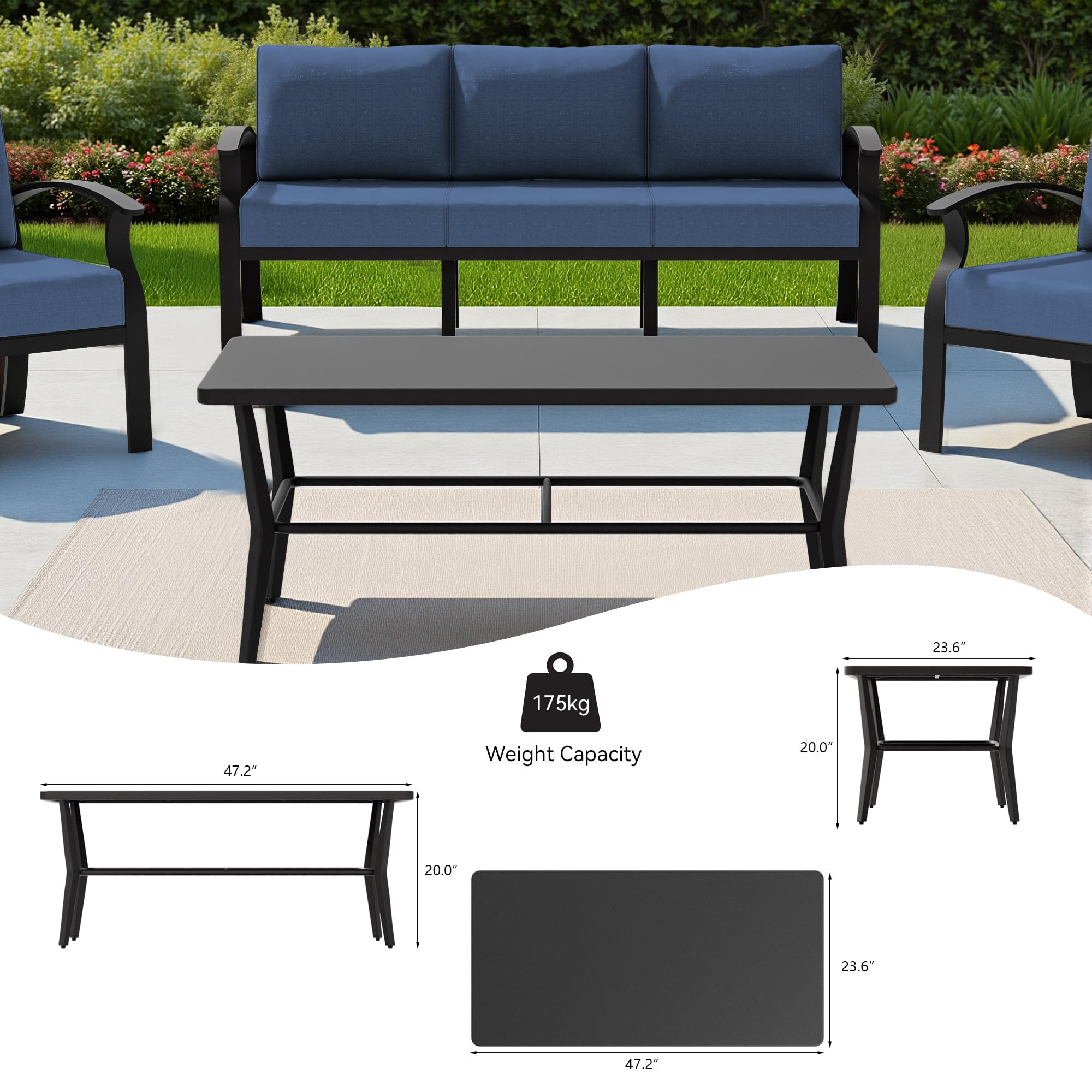Gotland 10 PieceAluminum Patio Furniture Set,Modern Metal Outdoor Patio Furniture w/5.1'' Thick Cushion,Swivel Chairs and Rectangular Coffee Table,Patio Conversation Sets for Porch,Deck